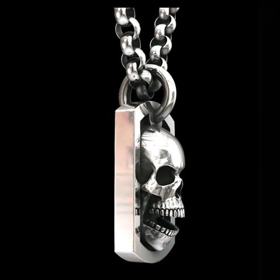 Jewelry Carved Skull Pattern Pendant Necklace Size ONE SIZE - 2 Thumbnail
