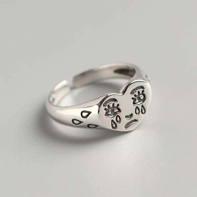 Jewelry Creative Cry Face Opening Ring Size ONE SIZE - 1 Thumbnail