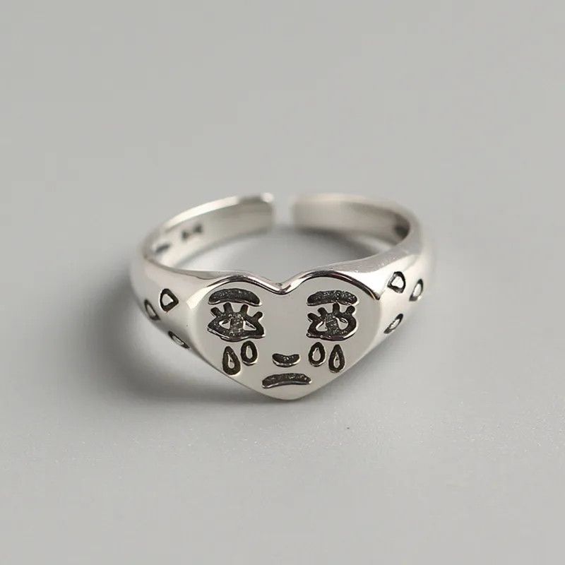 Jewelry Creative Cry Face Opening Ring Size ONE SIZE - 6 Thumbnail