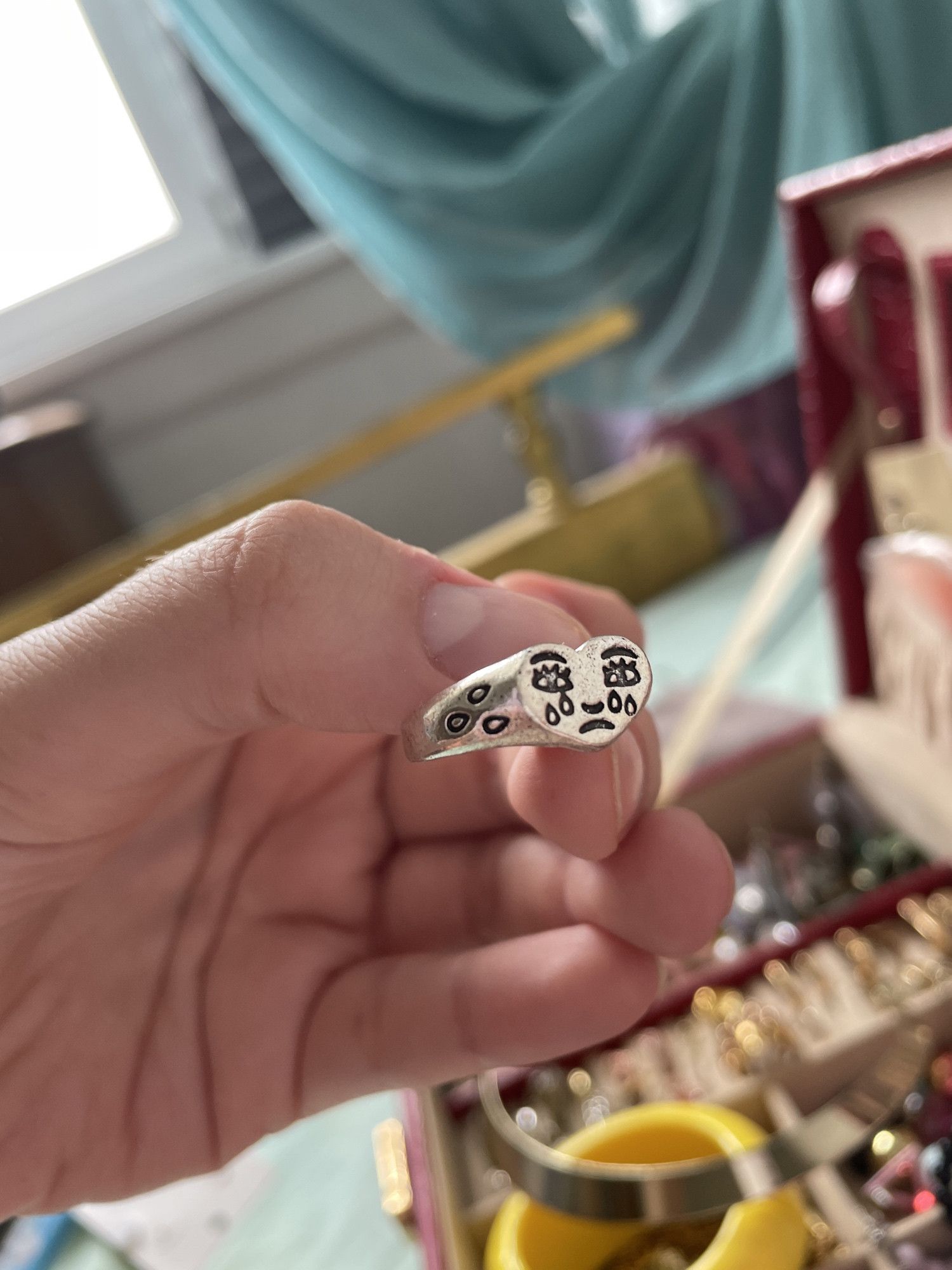 Jewelry Creative Cry Face Opening Ring Size ONE SIZE - 2 Thumbnail