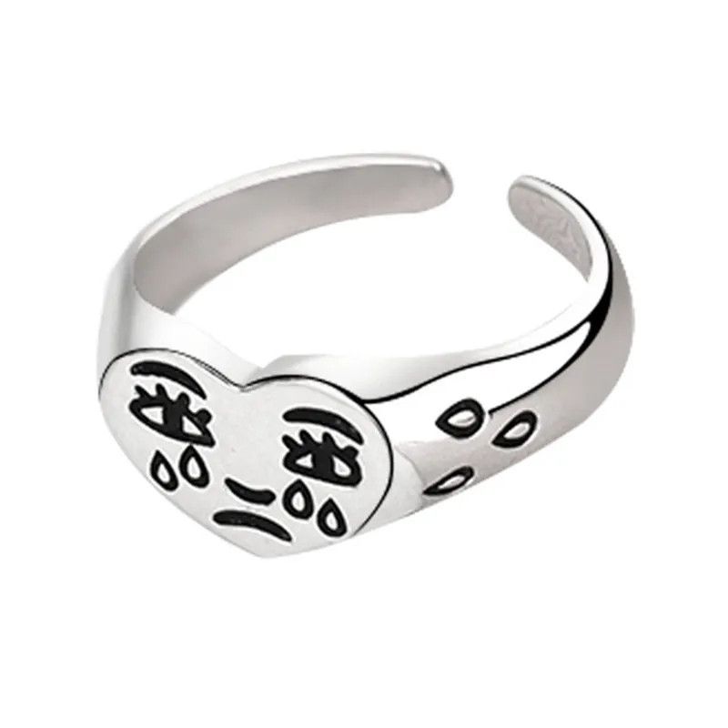 Jewelry Creative Cry Face Opening Ring Size ONE SIZE - 4 Thumbnail