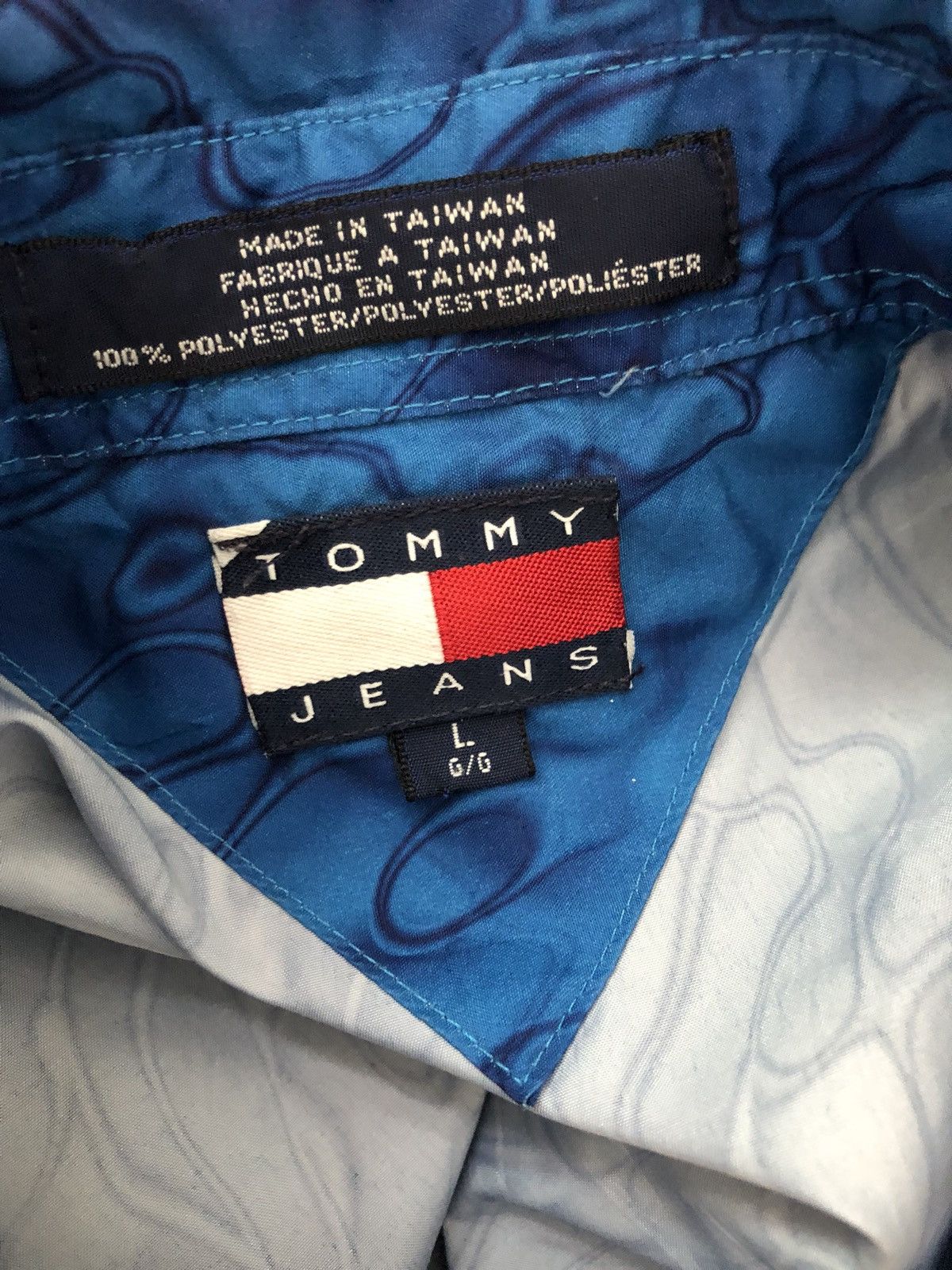 Tommy Hilfiger 90s TH Tommy Jeans Blue Flame 🔥 Style Oversize Shirt Size US L / EU 52-54 / 3 - 9 Thumbnail