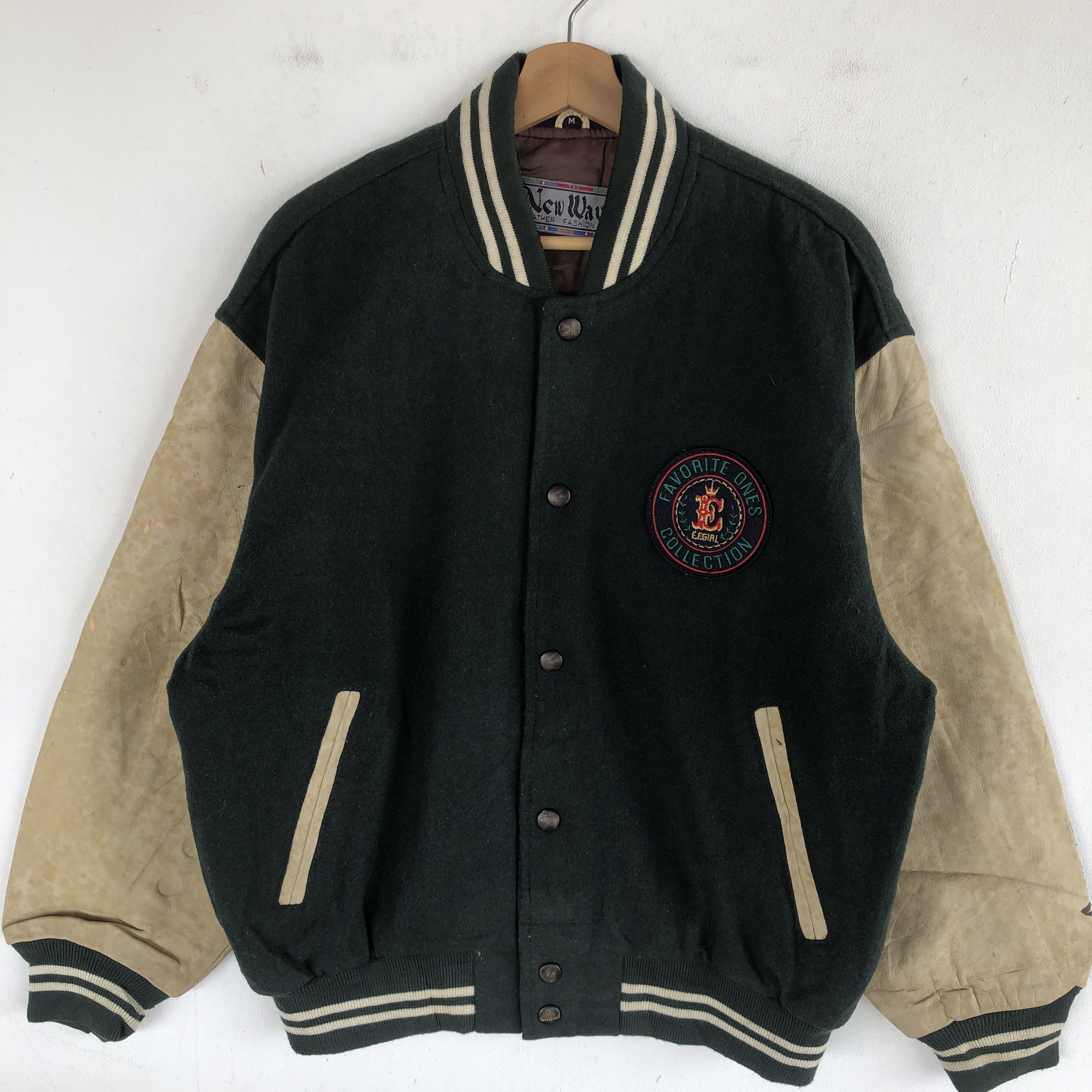 Japanese Brand New Wave Varsity Jackets Leather Letterman Wool Jacket Size US L / EU 52-54 / 3 - 6 Thumbnail
