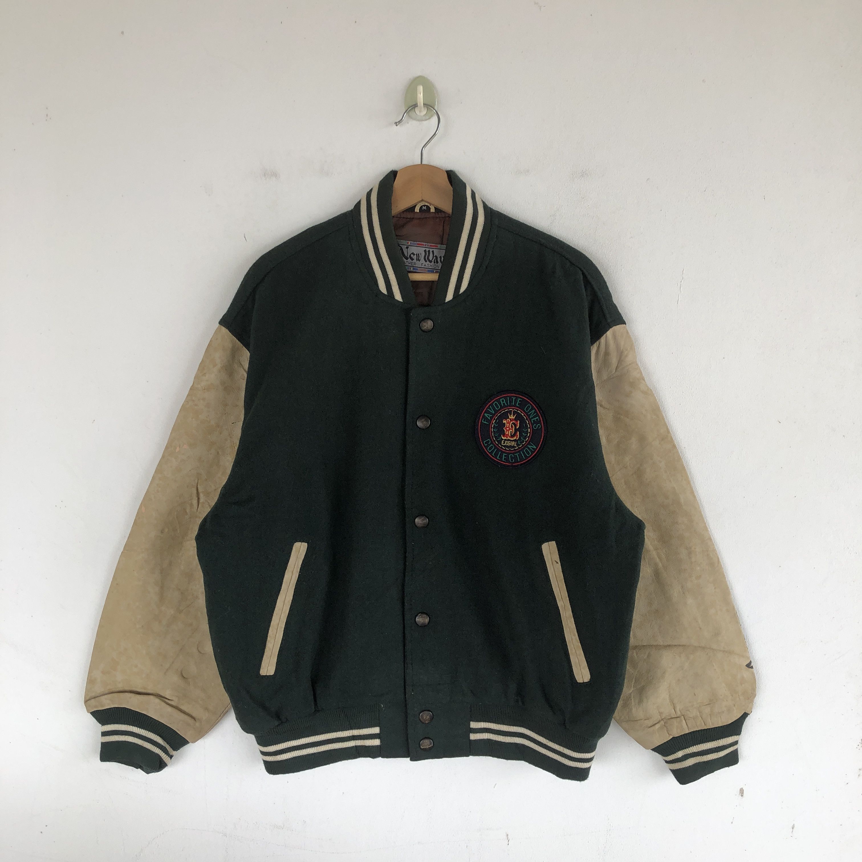 Japanese Brand New Wave Varsity Jackets Leather Letterman Wool Jacket Size US L / EU 52-54 / 3 - 2 Thumbnail