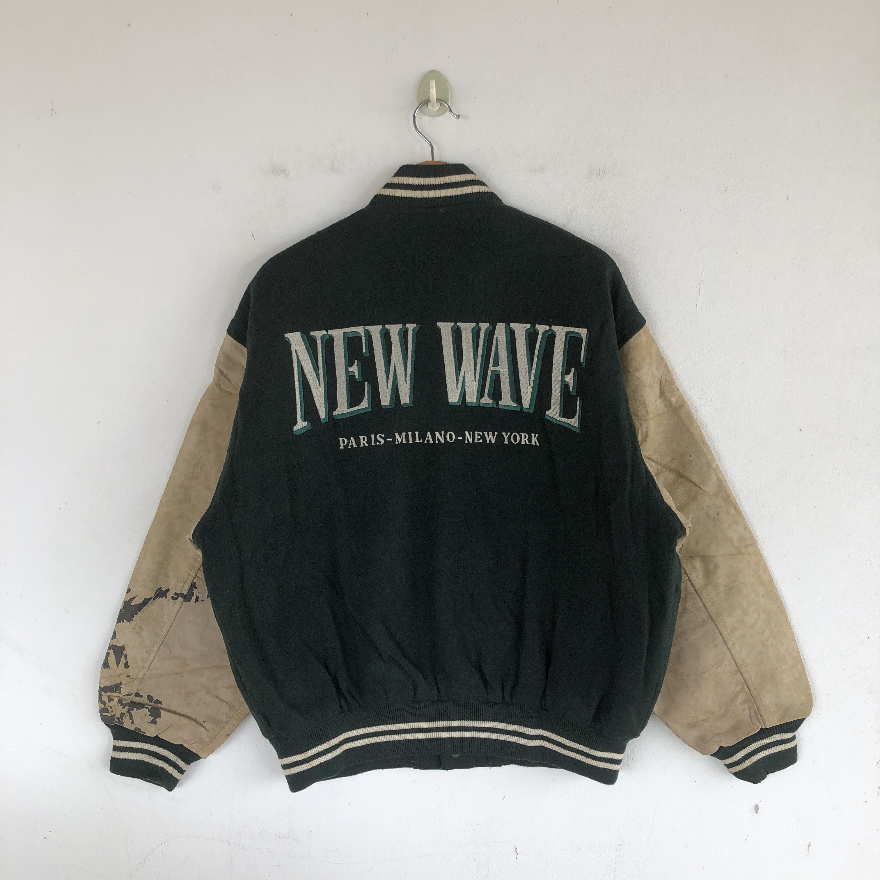 Japanese Brand New Wave Varsity Jackets Leather Letterman Wool Jacket Size US L / EU 52-54 / 3 - 1 Thumbnail