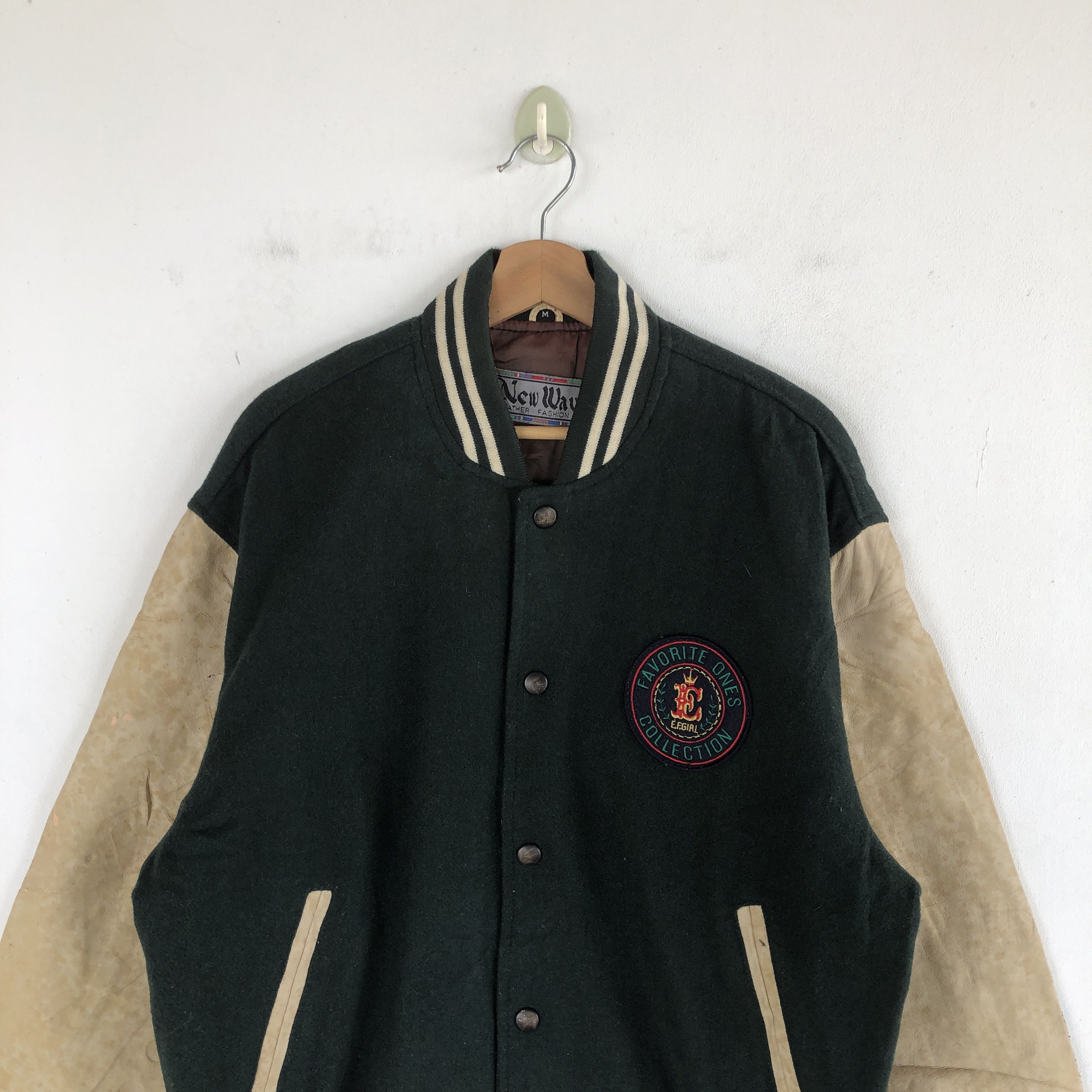 Japanese Brand New Wave Varsity Jackets Leather Letterman Wool Jacket Size US L / EU 52-54 / 3 - 4 Thumbnail