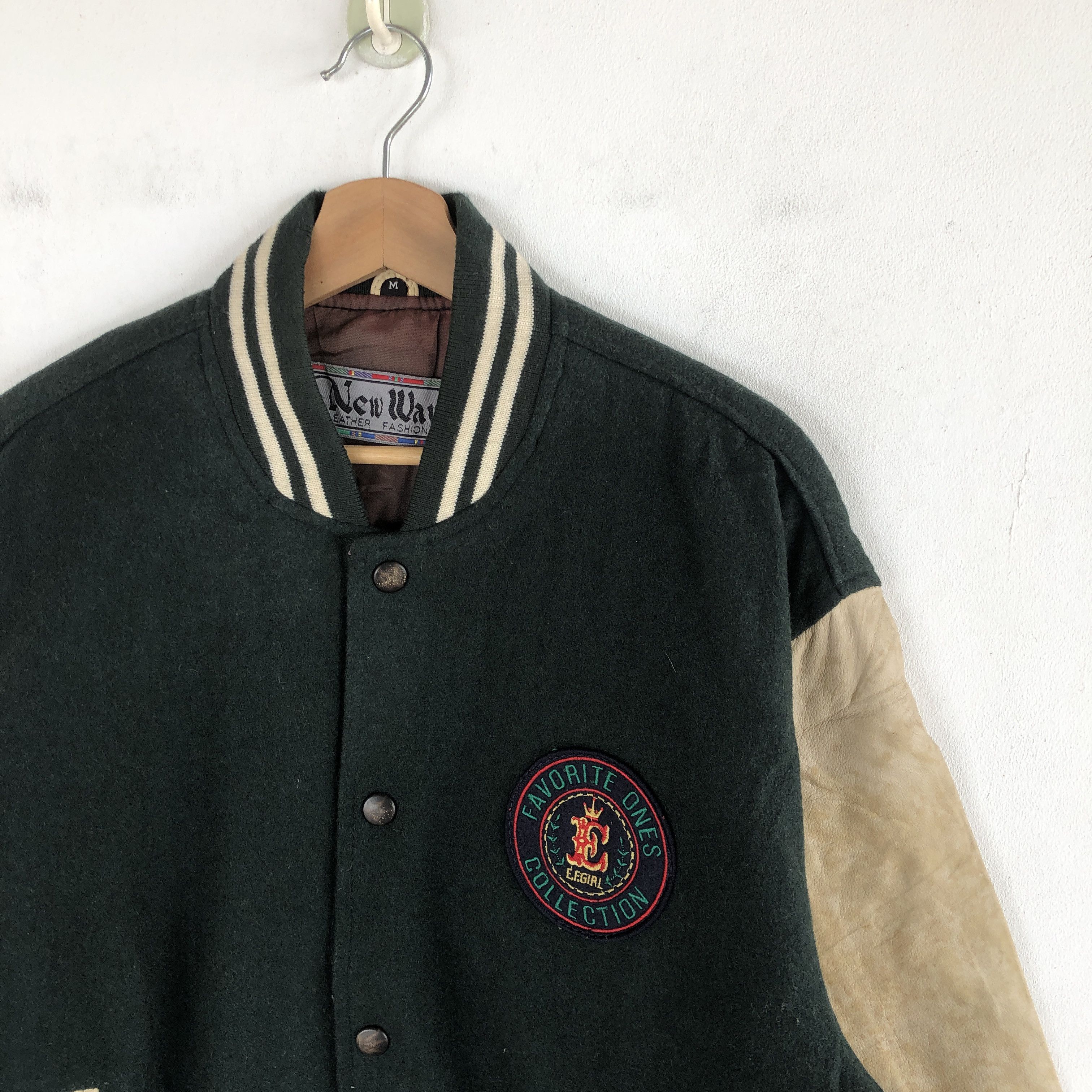 Japanese Brand New Wave Varsity Jackets Leather Letterman Wool Jacket Size US L / EU 52-54 / 3 - 8 Thumbnail