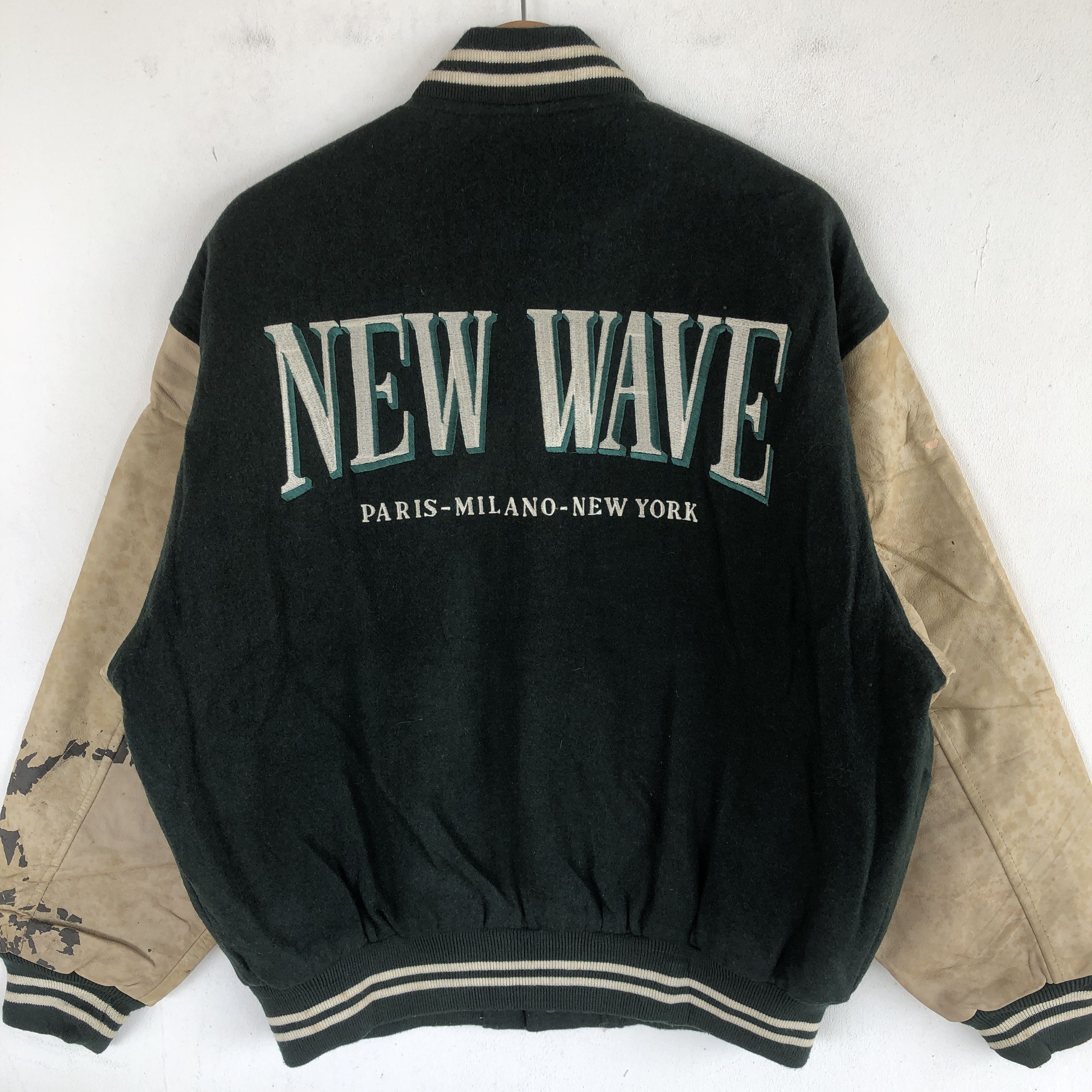 Japanese Brand New Wave Varsity Jackets Leather Letterman Wool Jacket Size US L / EU 52-54 / 3 - 5 Thumbnail