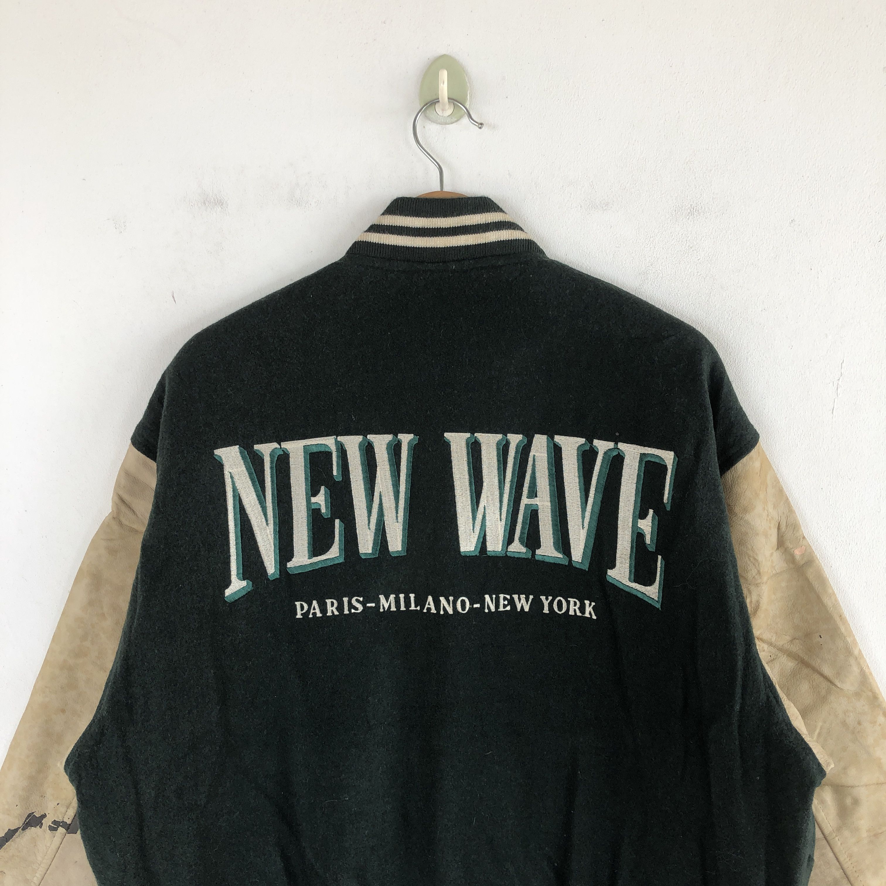 Japanese Brand New Wave Varsity Jackets Leather Letterman Wool Jacket Size US L / EU 52-54 / 3 - 3 Thumbnail