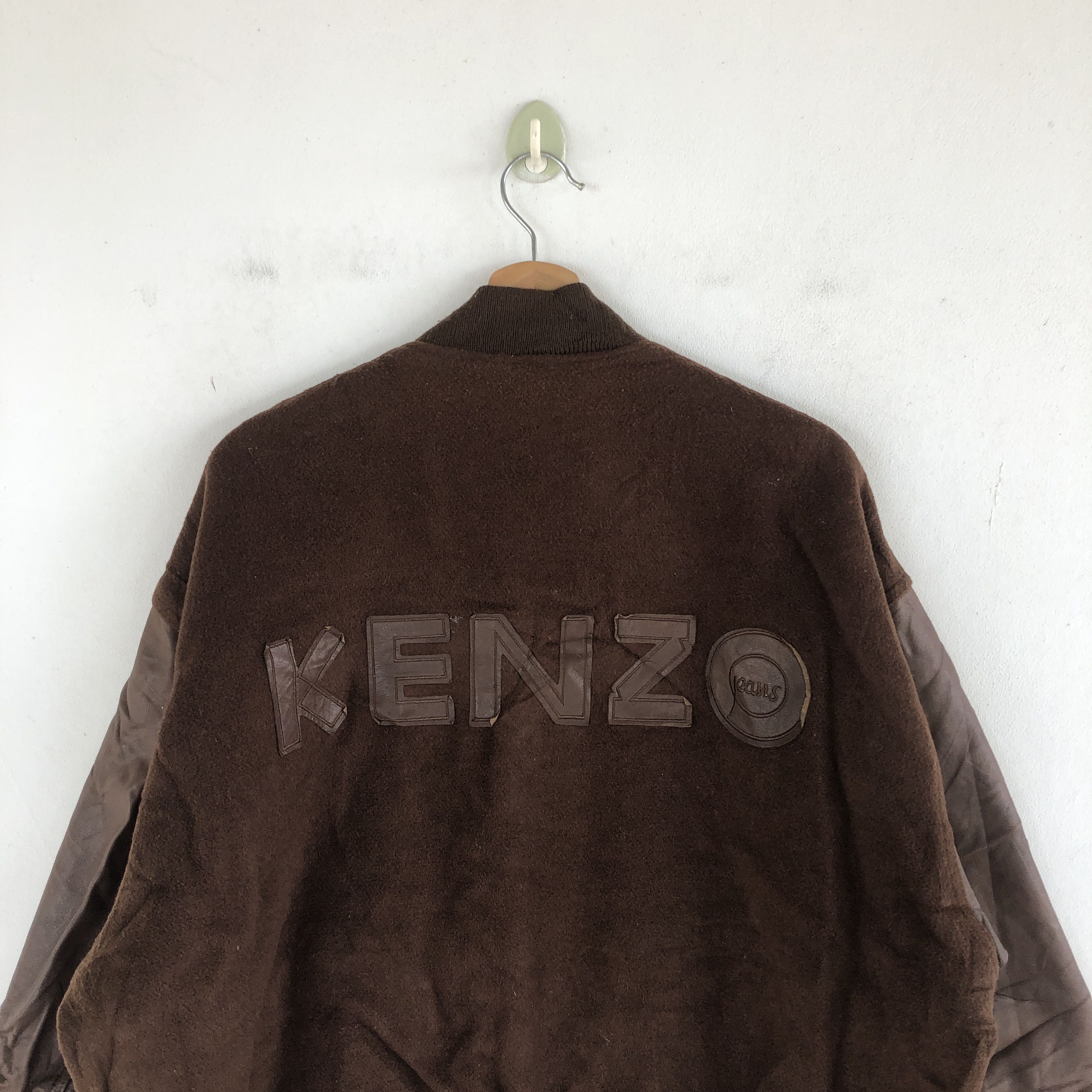 Kenzo × Vintage Vintage Kenzo Varsity Jackets Letterman Leather Wool Jacket Size US XL / EU 56 / 4 - 3 Thumbnail