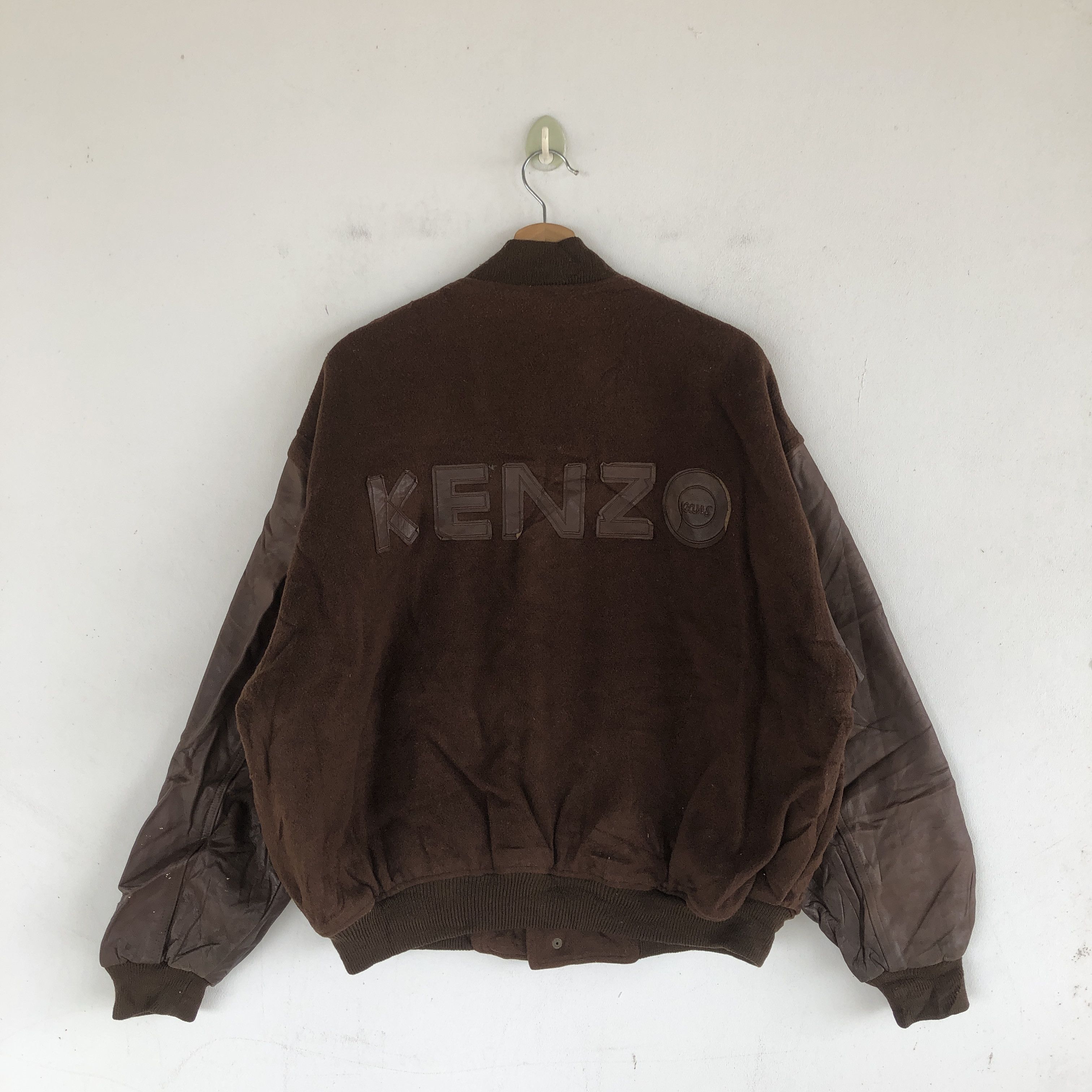 Kenzo × Vintage Vintage Kenzo Varsity Jackets Letterman Leather Wool Jacket Size US XL / EU 56 / 4 - 1 Thumbnail