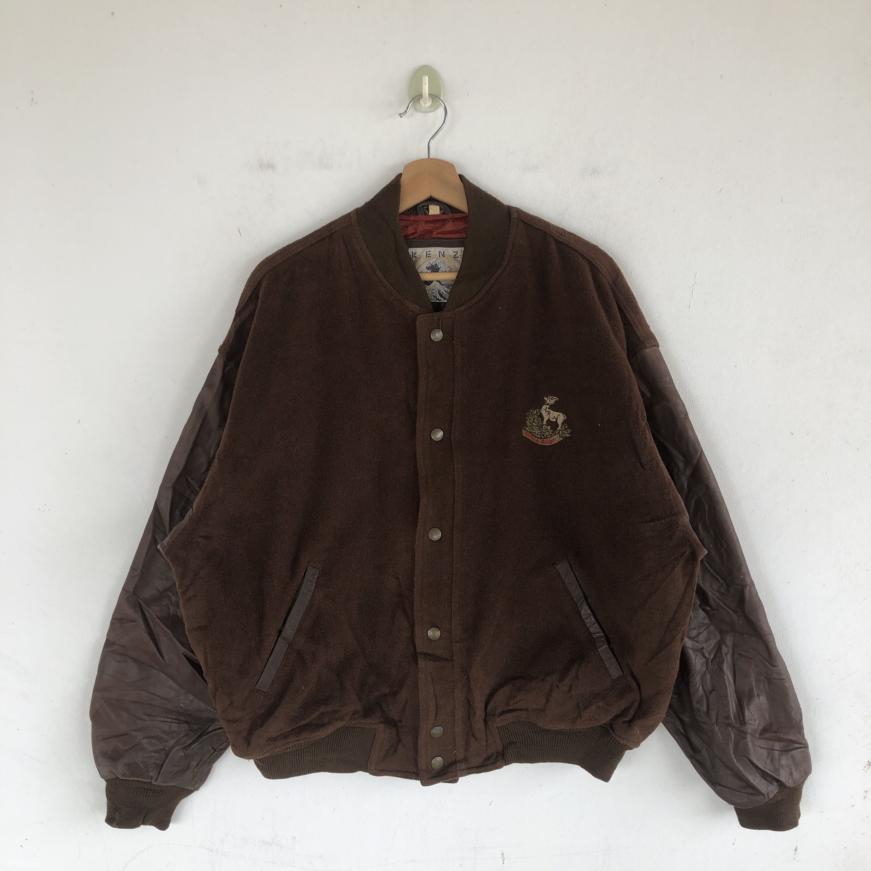 Kenzo × Vintage Vintage Kenzo Varsity Jackets Letterman Leather Wool Jacket Size US XL / EU 56 / 4 - 2 Thumbnail