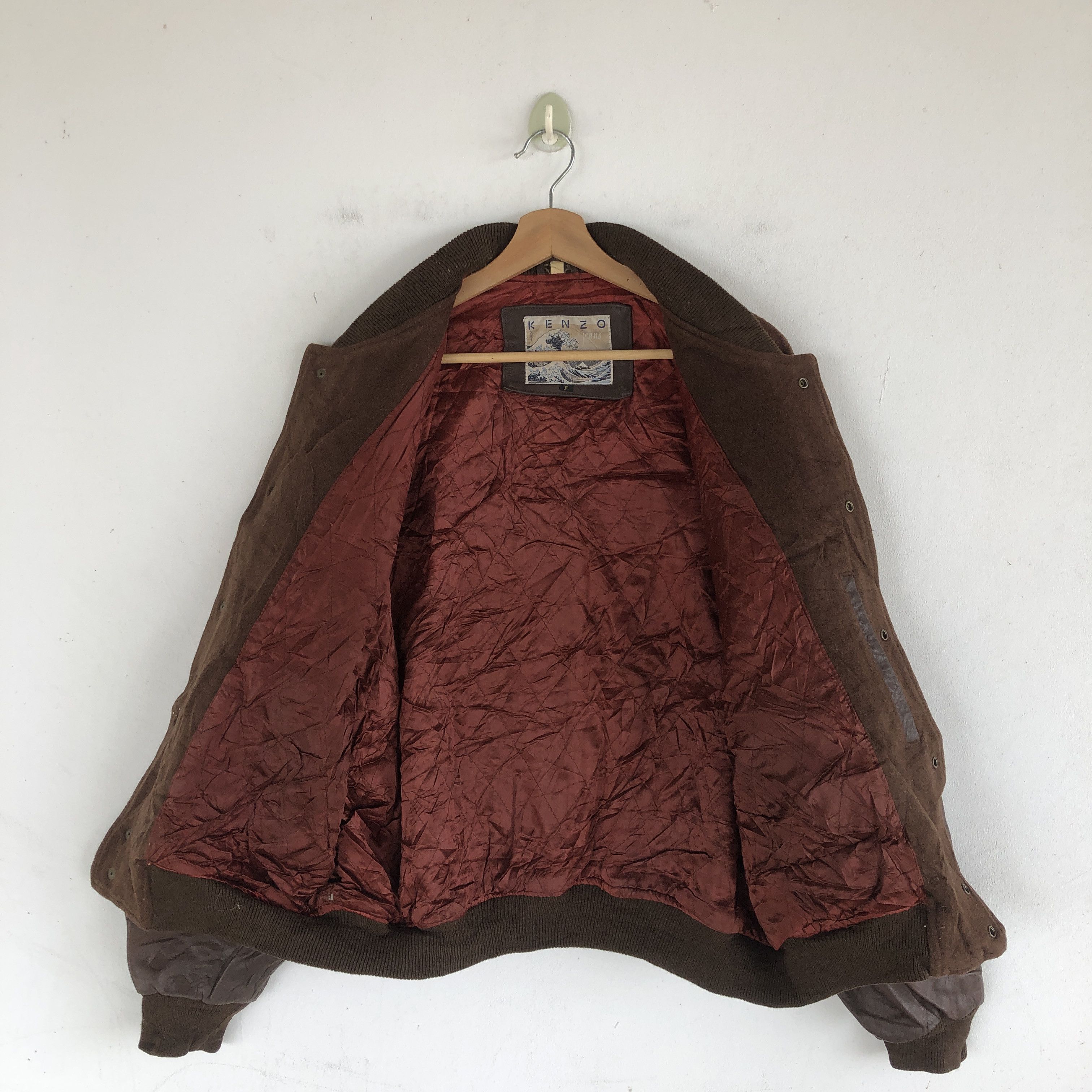 Kenzo × Vintage Vintage Kenzo Varsity Jackets Letterman Leather Wool Jacket Size US XL / EU 56 / 4 - 9 Thumbnail