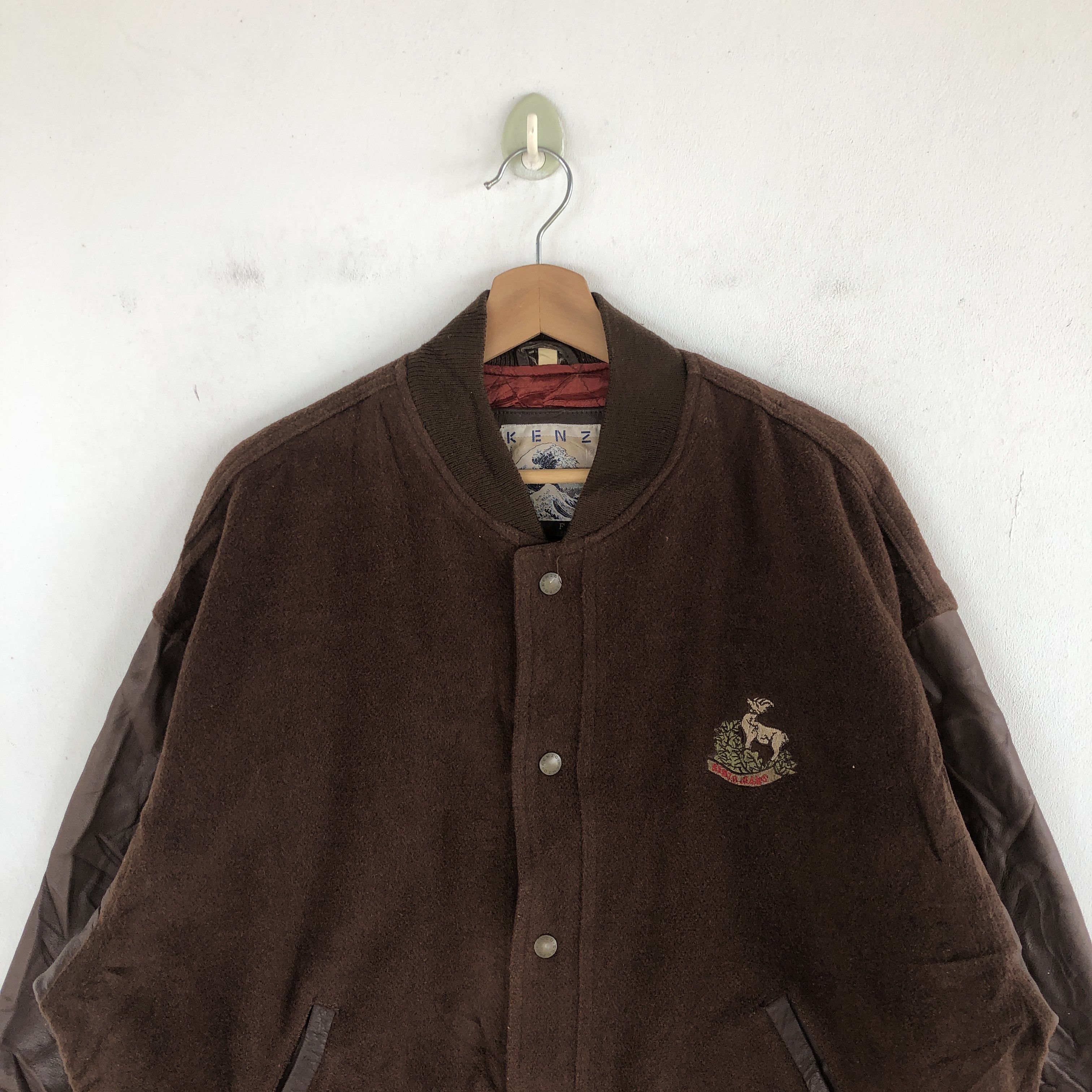 Kenzo × Vintage Vintage Kenzo Varsity Jackets Letterman Leather Wool Jacket Size US XL / EU 56 / 4 - 4 Thumbnail