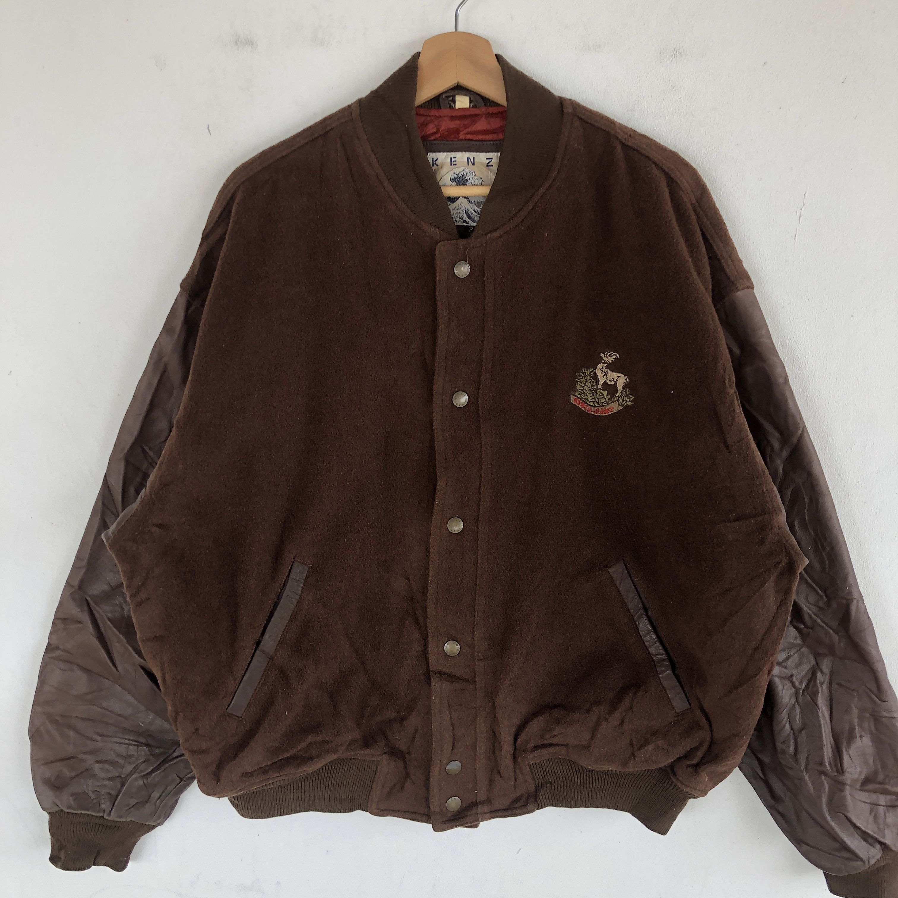 Kenzo × Vintage Vintage Kenzo Varsity Jackets Letterman Leather Wool Jacket Size US XL / EU 56 / 4 - 5 Thumbnail