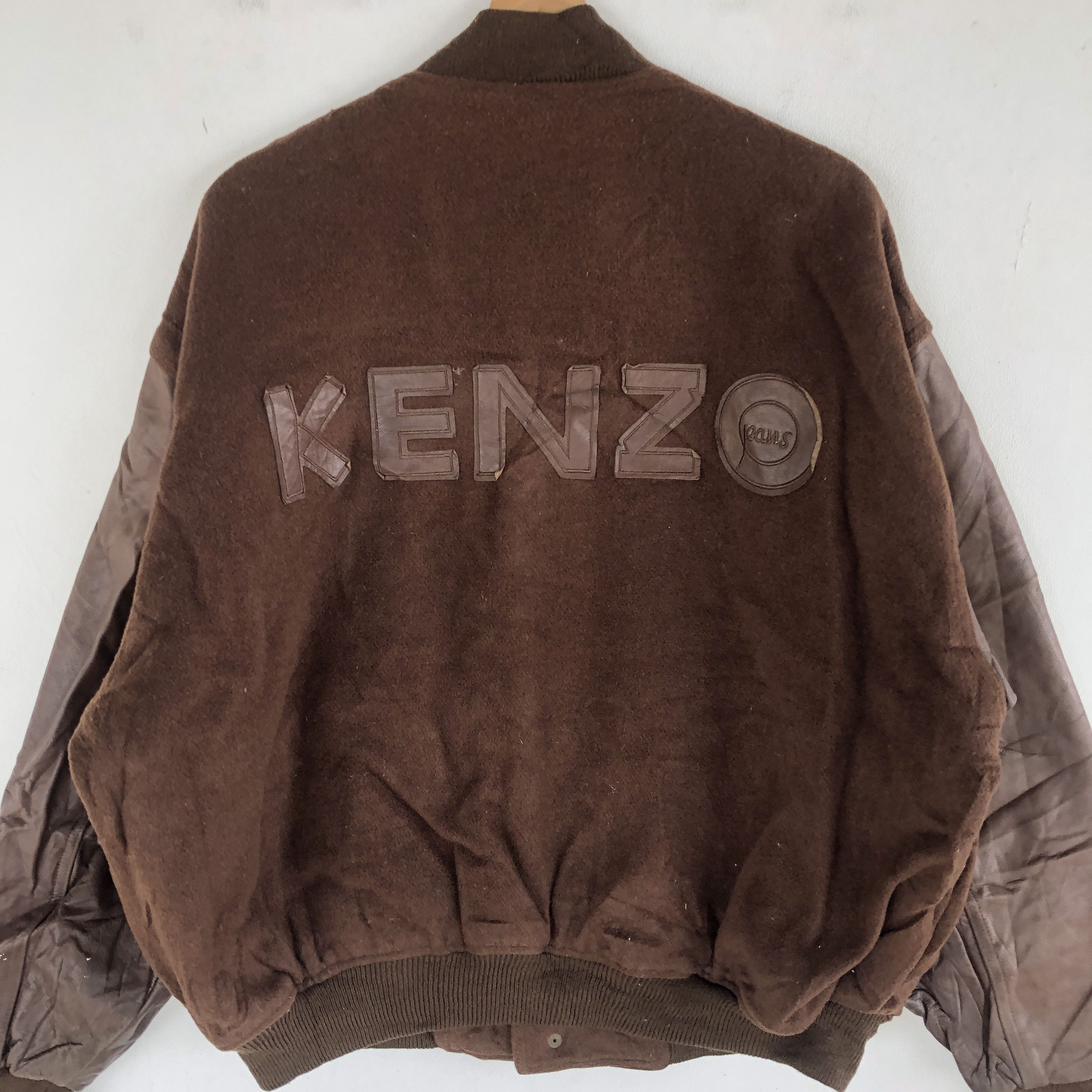 Kenzo × Vintage Vintage Kenzo Varsity Jackets Letterman Leather Wool Jacket Size US XL / EU 56 / 4 - 6 Thumbnail
