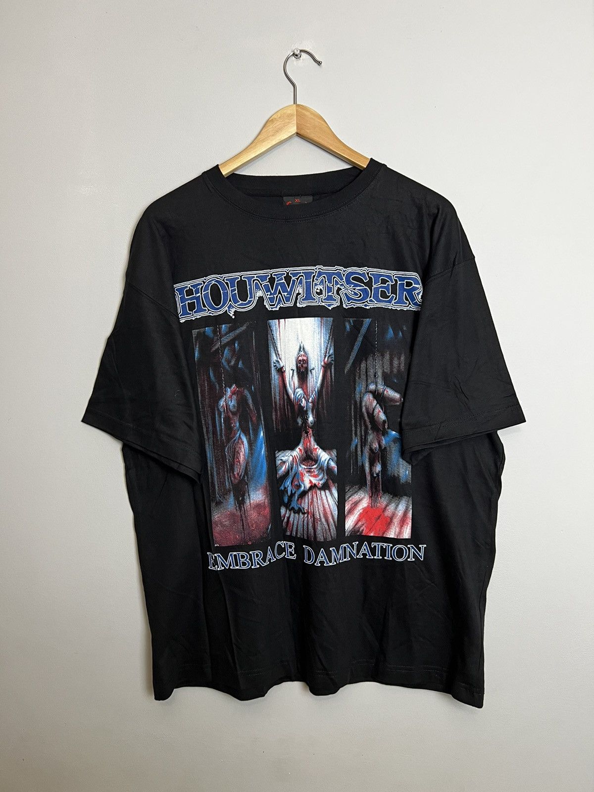 image of Band Tees 00S Houwitser Embrace Vintage Y2K Metal Band Tee Death in Black, Men's (Size XL)