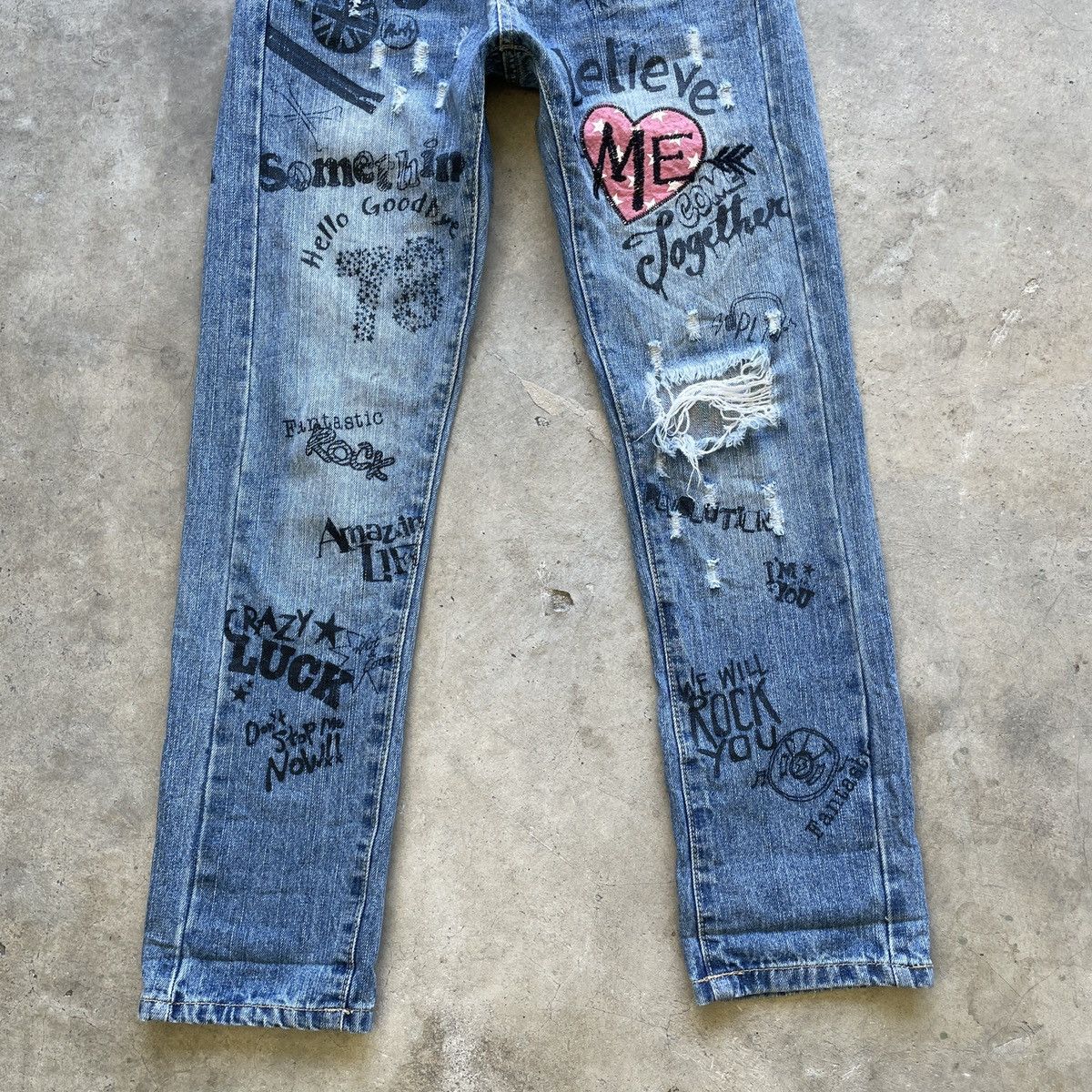 Japanese Brand Vintage PLT Jeans “Believe Me Come Together” Denim Pants Size US 29 - 5 Thumbnail
