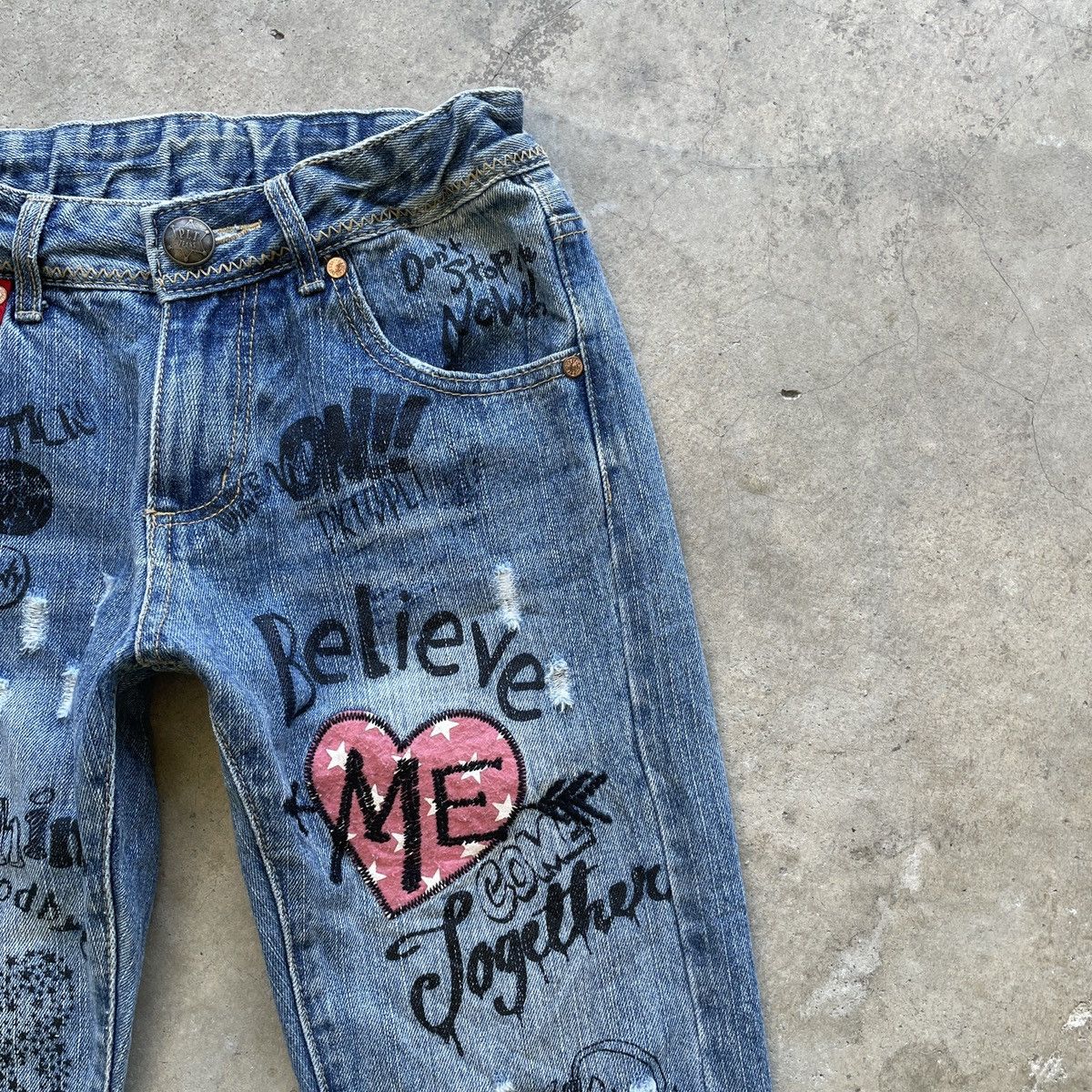 Japanese Brand Vintage PLT Jeans “Believe Me Come Together” Denim Pants Size US 29 - 4 Thumbnail