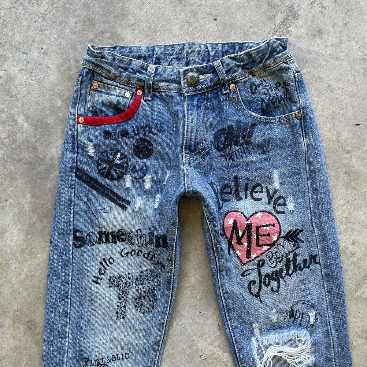 Japanese Brand Vintage PLT Jeans “Believe Me Come Together” Denim Pants Size US 29 - 2 Thumbnail