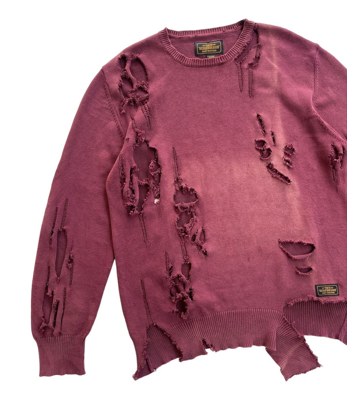 Neighborhood Crazy Distressed Faded Knit Sweater Size US XL / EU 56 / 4 - 4 Thumbnail
