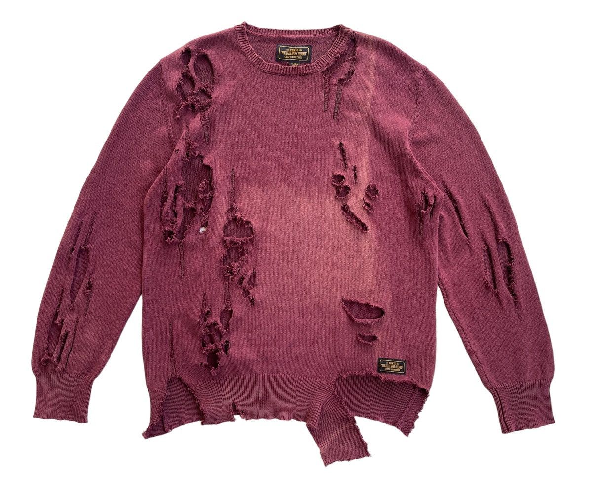 Neighborhood Crazy Distressed Faded Knit Sweater Size US XL / EU 56 / 4 - 2 Thumbnail