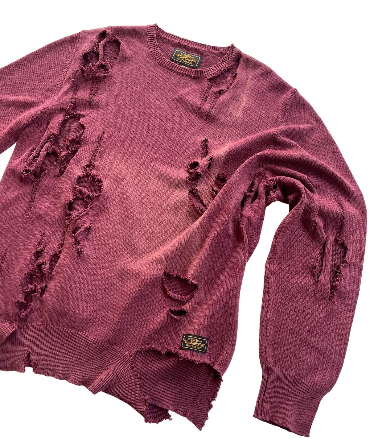 Neighborhood Crazy Distressed Faded Knit Sweater Size US XL / EU 56 / 4 - 8 Thumbnail