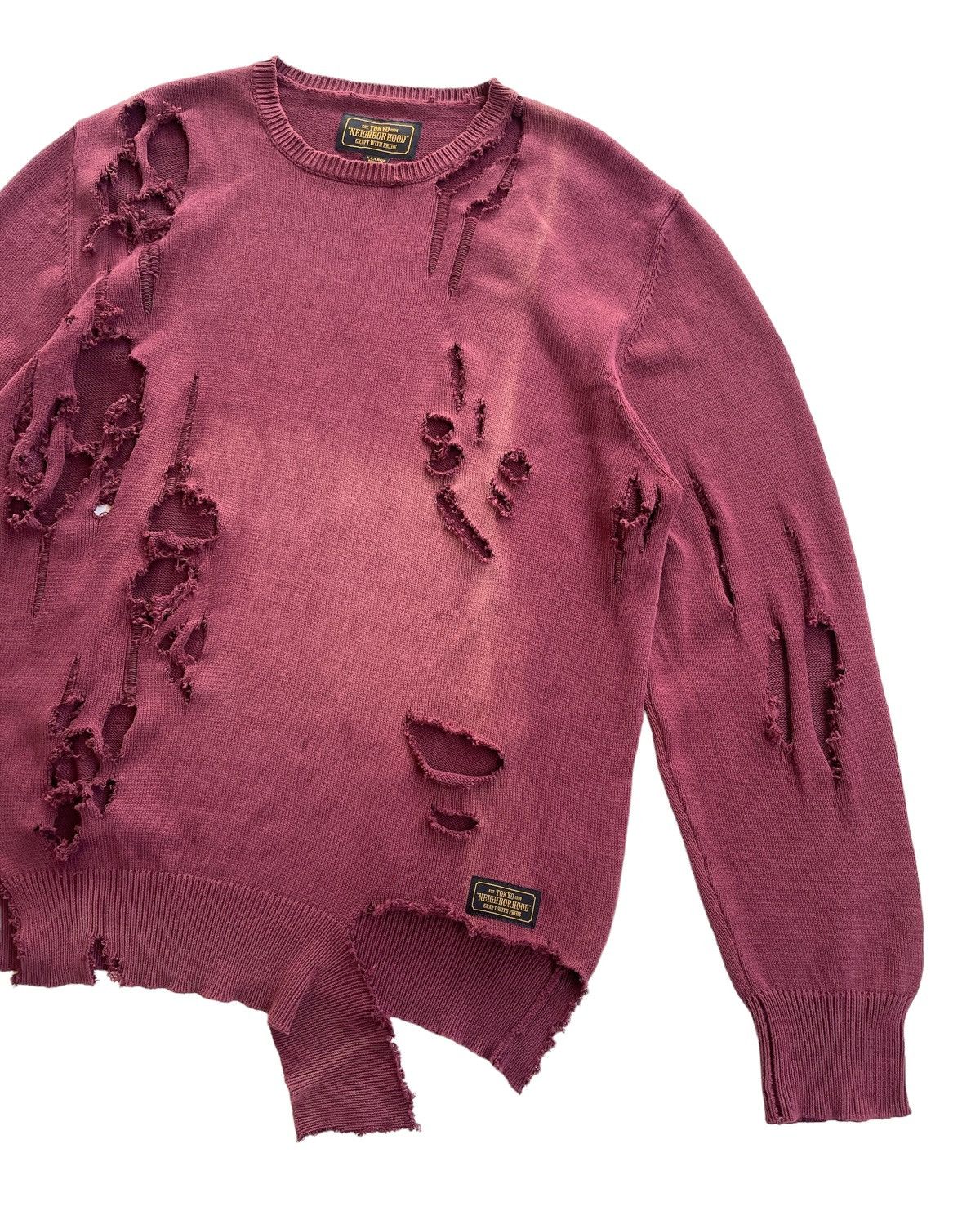 Neighborhood Crazy Distressed Faded Knit Sweater Size US XL / EU 56 / 4 - 3 Thumbnail
