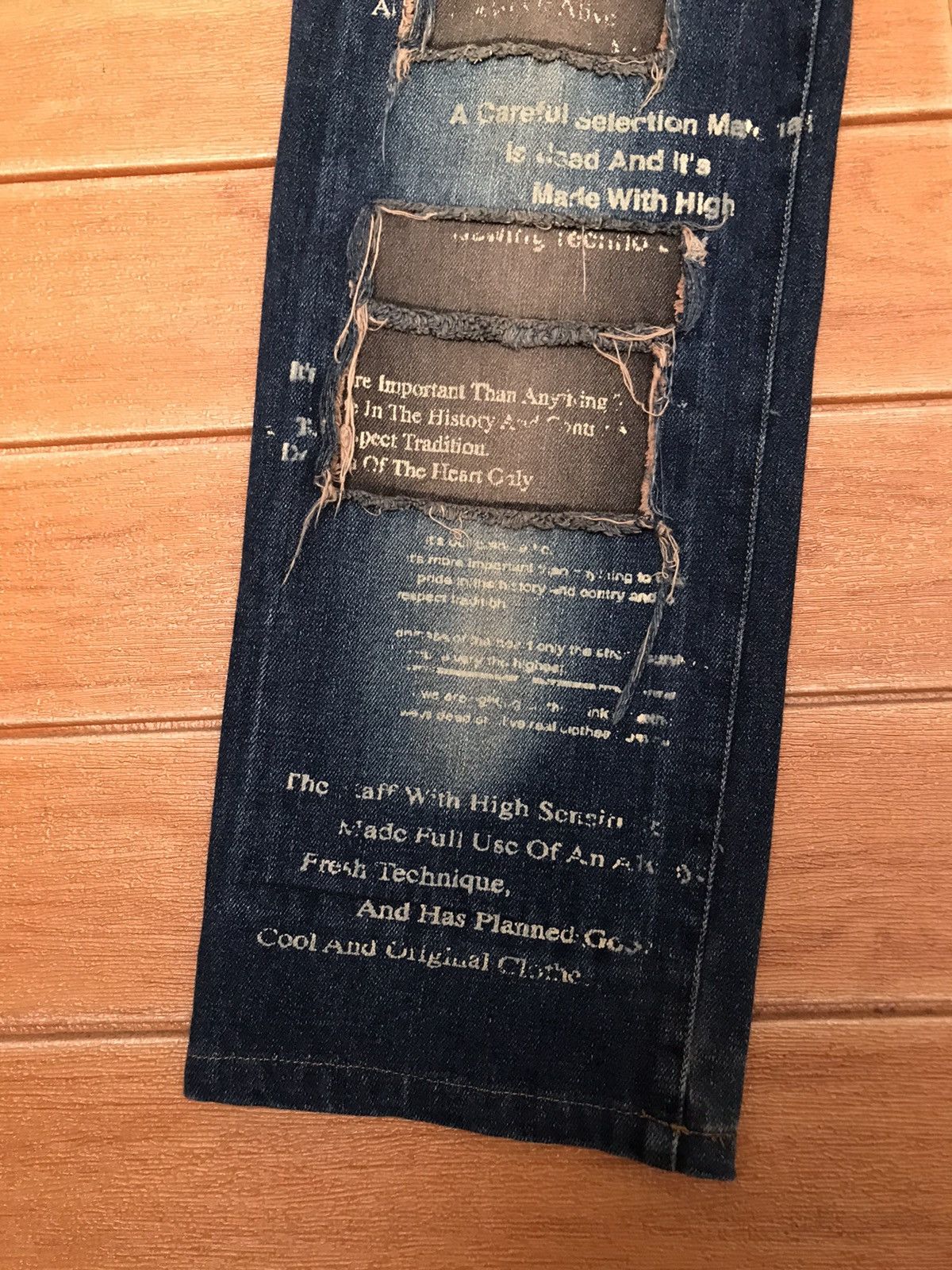 In The Attic Japanese In The Attic Design Poem Patchwork Denim Jeans Size US 32 / EU 48 - 5 Thumbnail