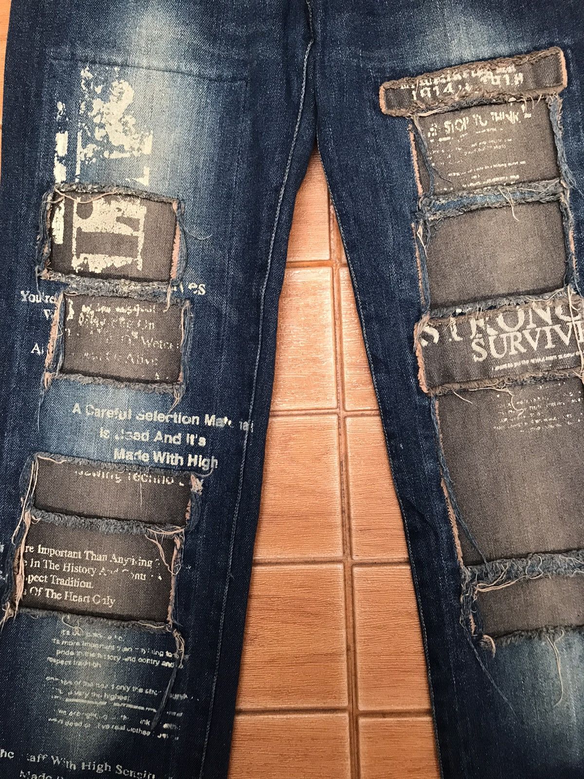In The Attic Japanese In The Attic Design Poem Patchwork Denim Jeans Size US 32 / EU 48 - 7 Thumbnail