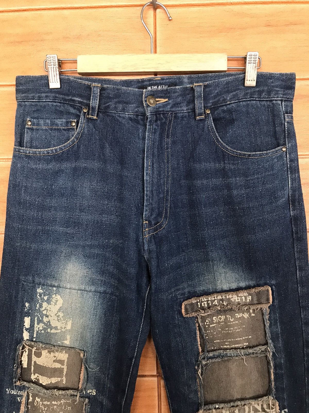 In The Attic Japanese In The Attic Design Poem Patchwork Denim Jeans Size US 32 / EU 48 - 3 Thumbnail