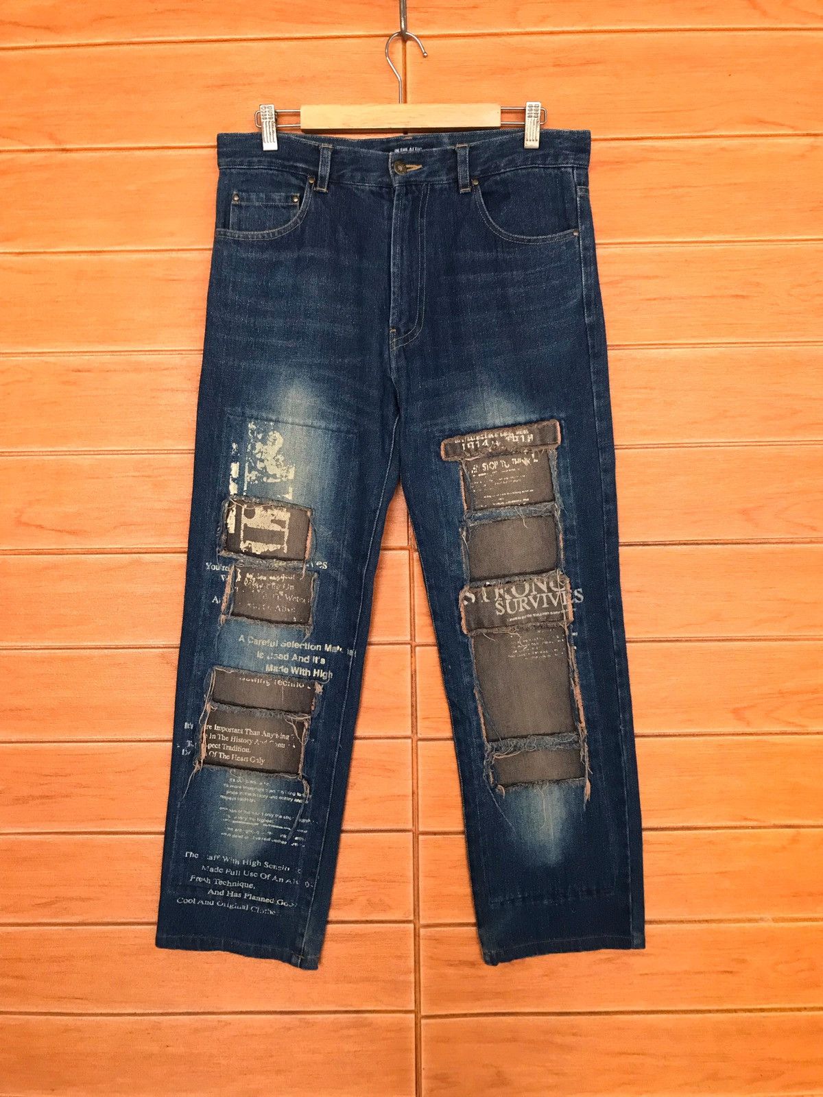In The Attic Japanese In The Attic Design Poem Patchwork Denim Jeans Size US 32 / EU 48 - 2 Thumbnail