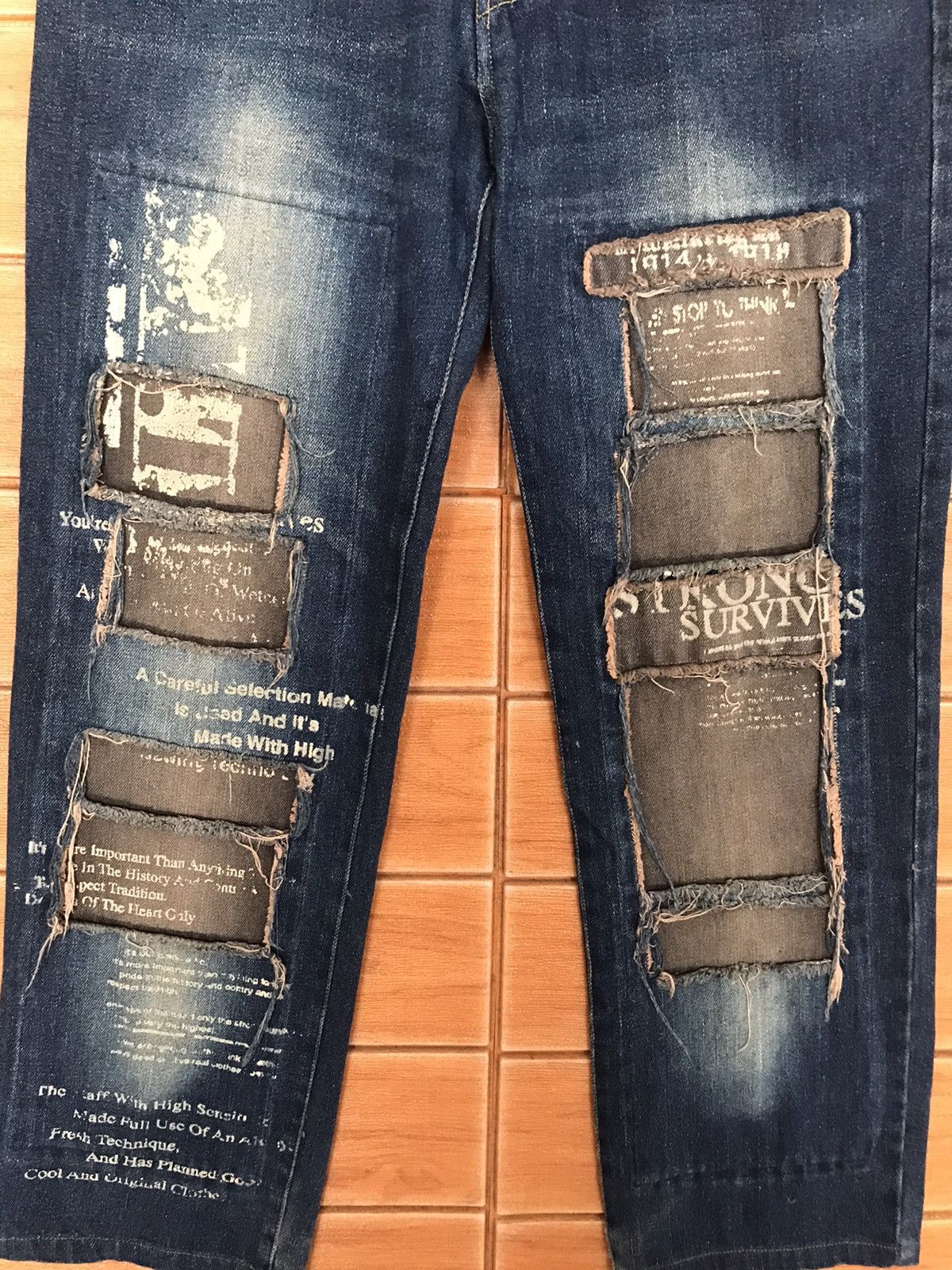 In The Attic Japanese In The Attic Design Poem Patchwork Denim Jeans Size US 32 / EU 48 - 4 Thumbnail