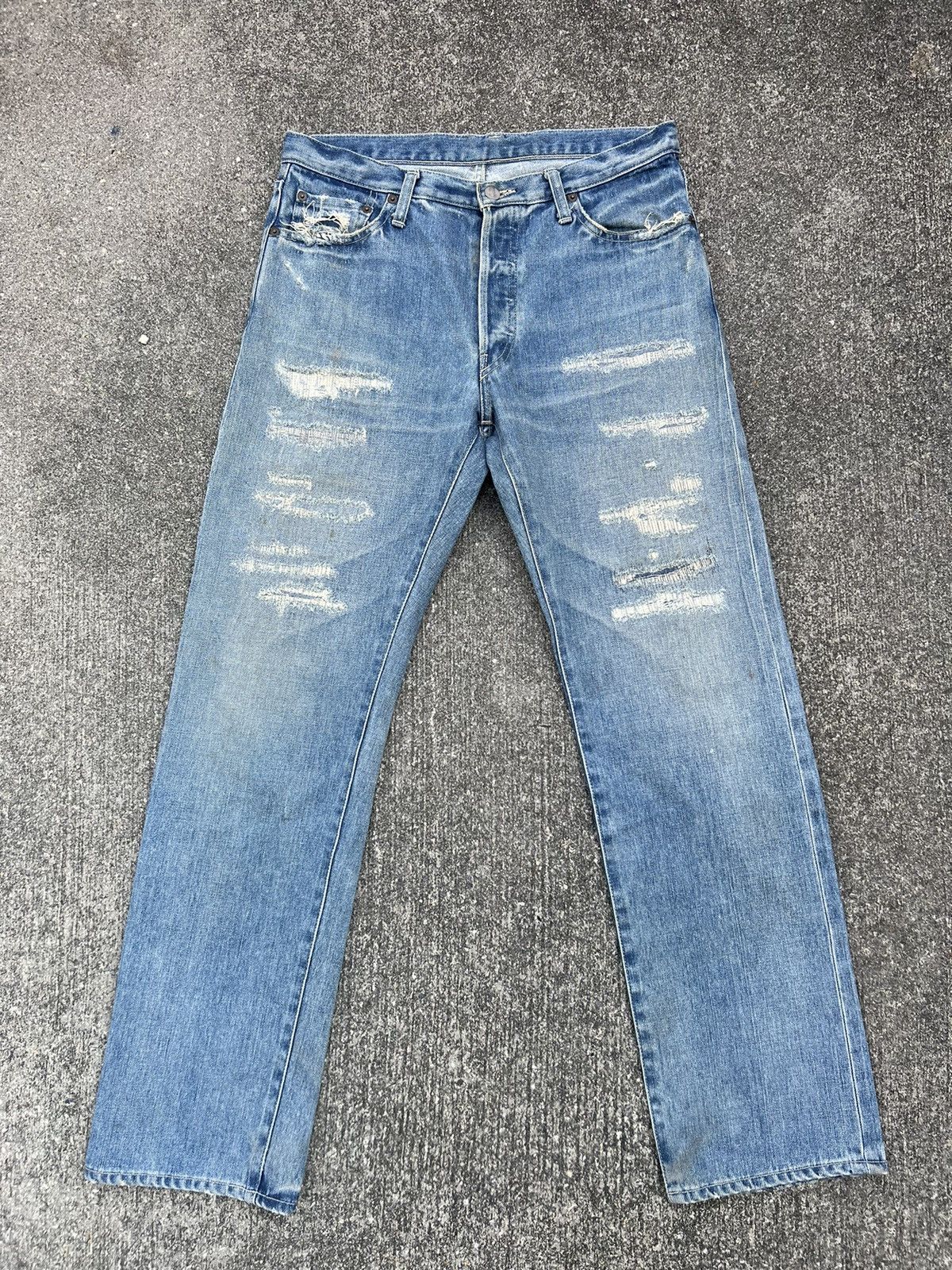 Unused UNUSED Japan Rebuild Selvedge Denim Rips Distressed Jeans 
