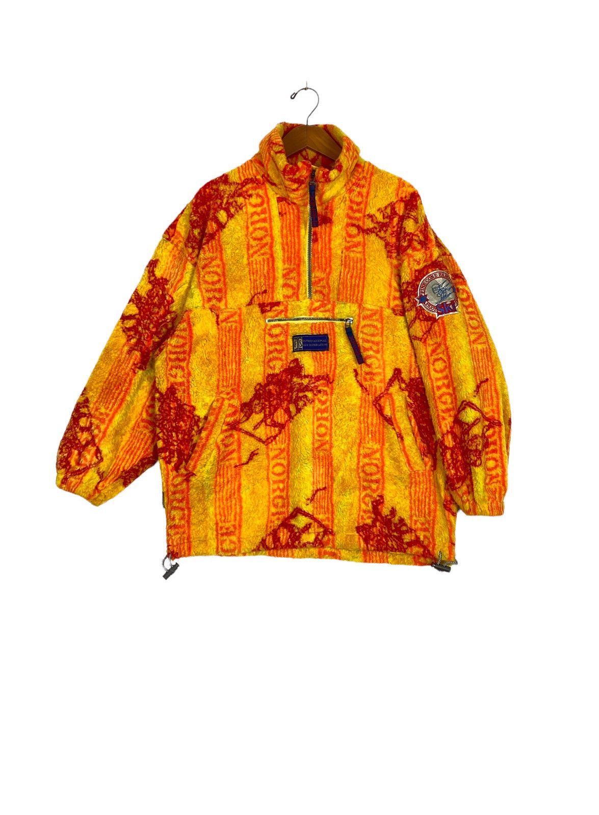 image of vintage Phenix Abstract Design Half Zipper Fleece in Orange, Men's (Size Large)