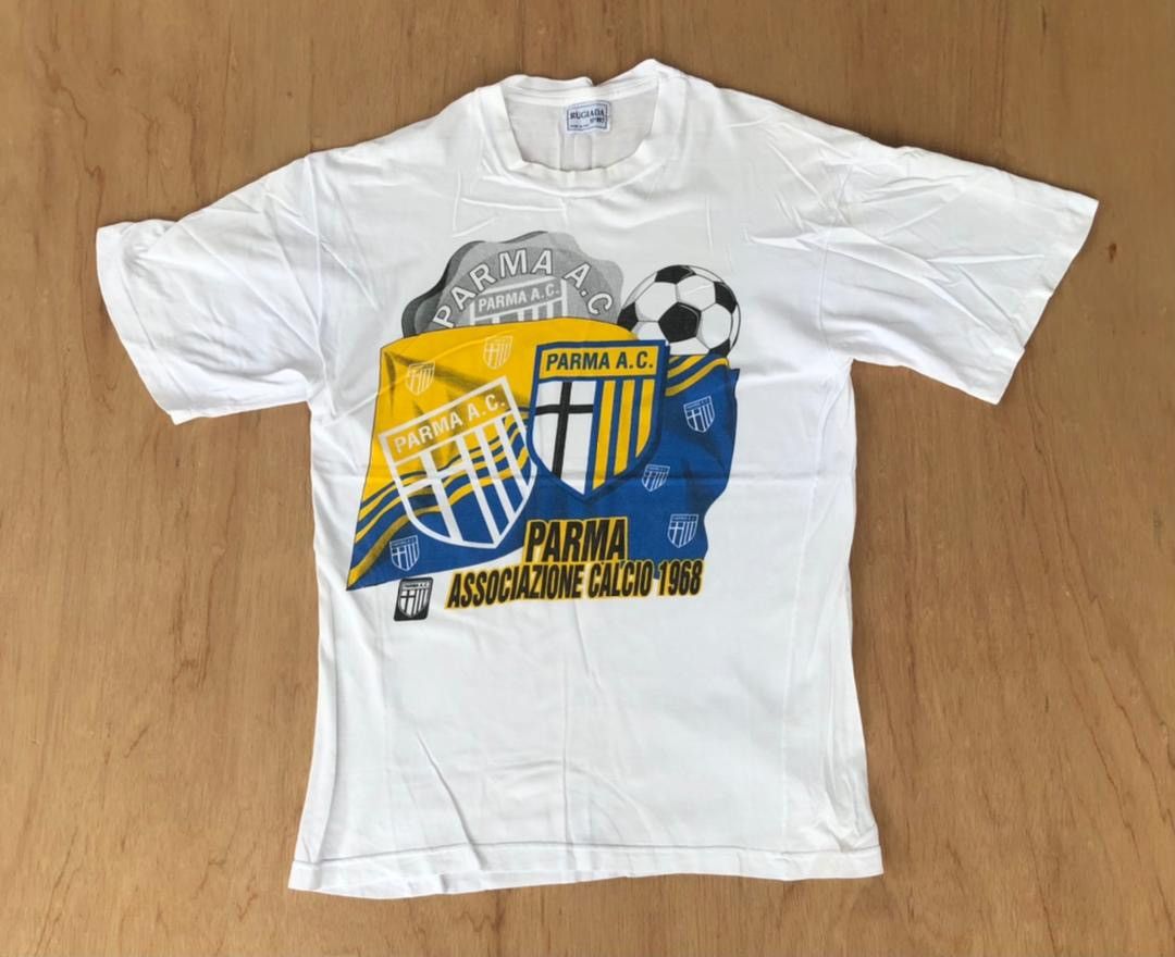 image of Italian Designers x Soccer Jersey Vintage Tee Parma Made In Italy B13 in White, Men's (Size Medium)