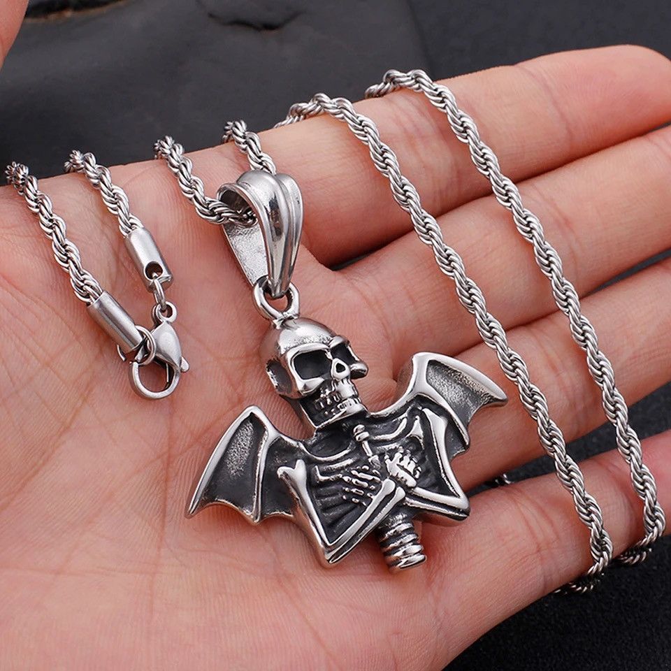 Jewelry Retro Skull Bat Pendant Necklace Size ONE SIZE - 1 Thumbnail