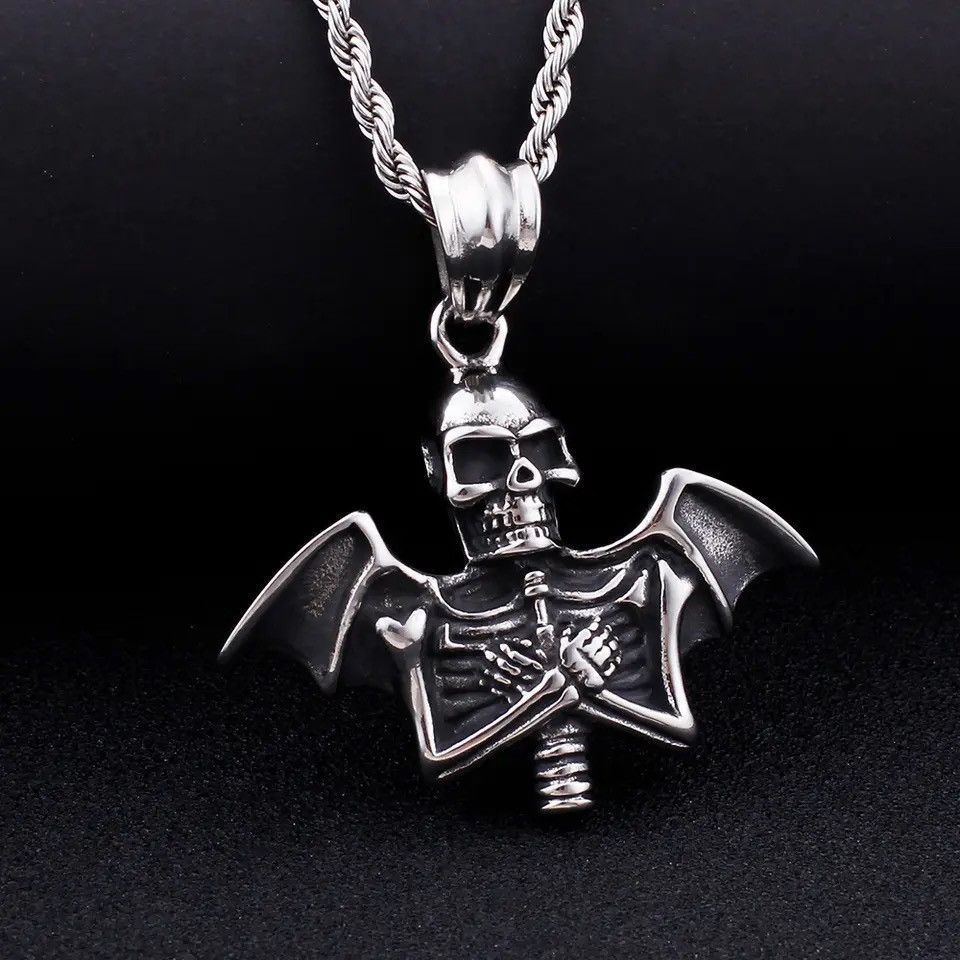 Jewelry Retro Skull Bat Pendant Necklace Size ONE SIZE - 3 Thumbnail