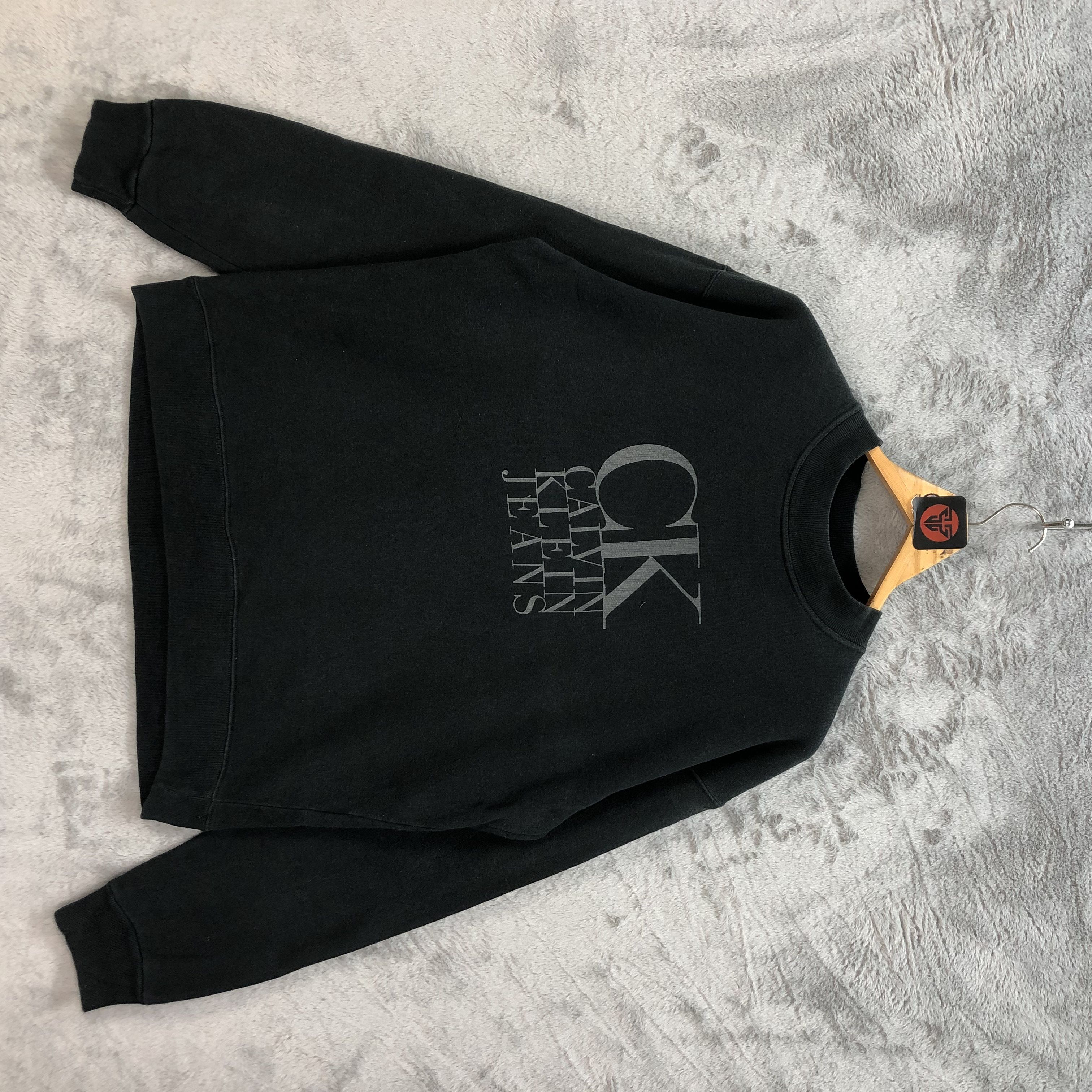 image of Calvin Klein Vintage Ck Jeans Big Logo Sweatshirts 6448-67 in Black, Men's (Size Large)
