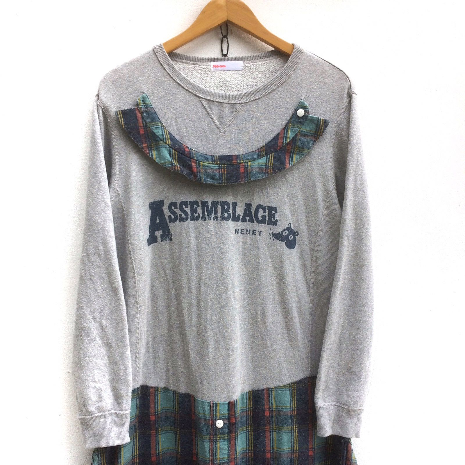 Issey Miyake Assemblage Hybrid Sweatshirt + Flannel Unusual Design Size M / US 6-8 / IT 42-44 - 2 Thumbnail