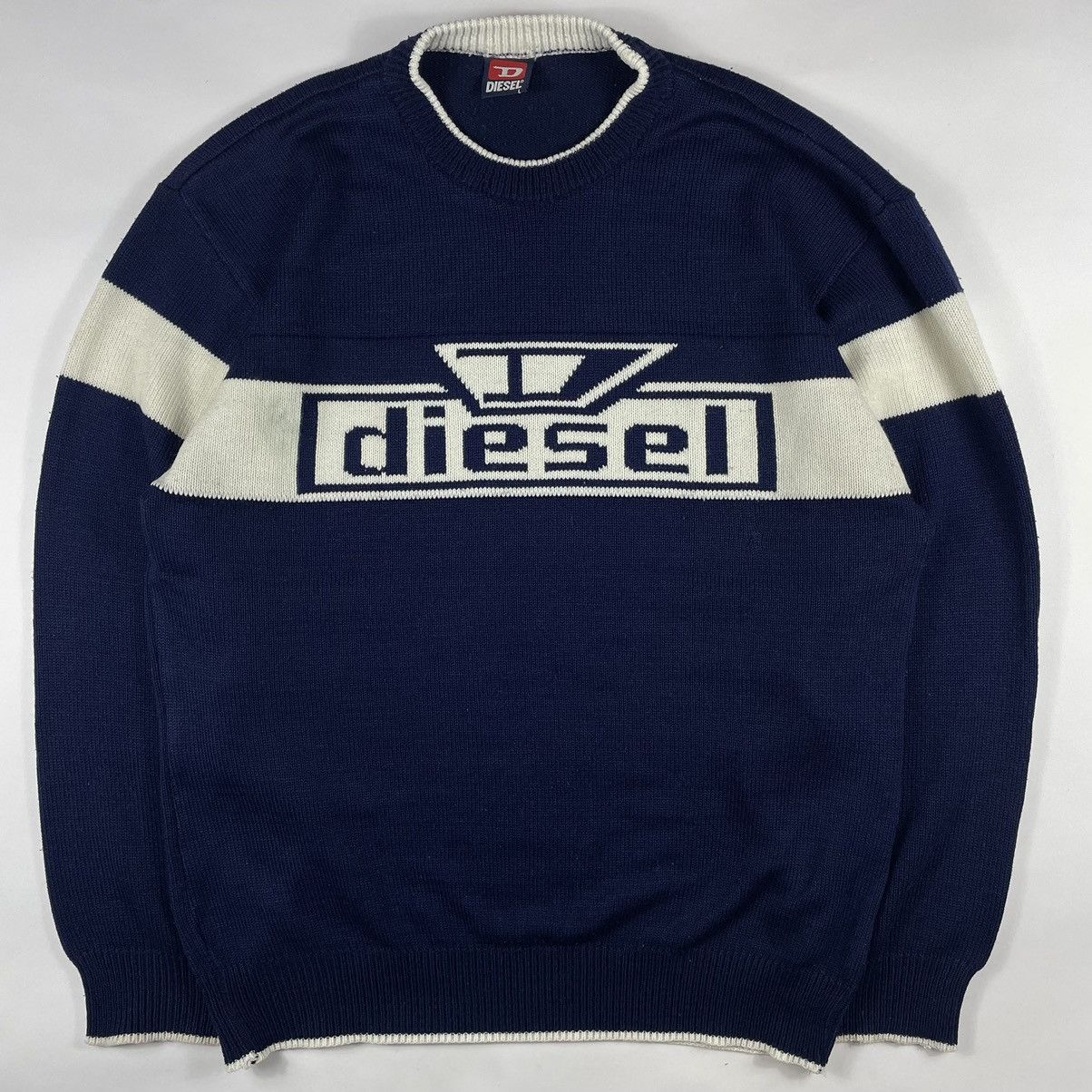 image of Diesel Sweater Jumper D Logo Y2K Gorpcore in Navy, Men's (Size Large)