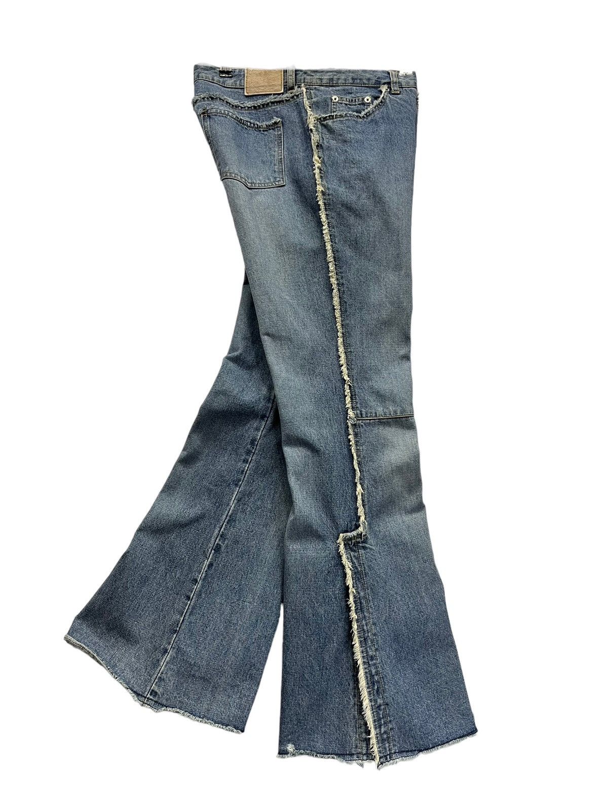 Designer × Japanese Brand × Vintage Vintage 90’s Japanese Denim Frayed Hem Bell Bottom Flared Size US 32 / EU 48 - 2 Thumbnail