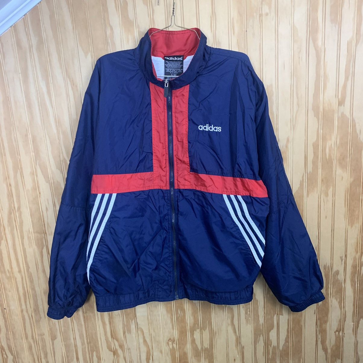 Adidas × Vintage Horizontal Striped Navy Red White Windbreaker Size US L / EU 52-54 / 3 - 1 Thumbnail