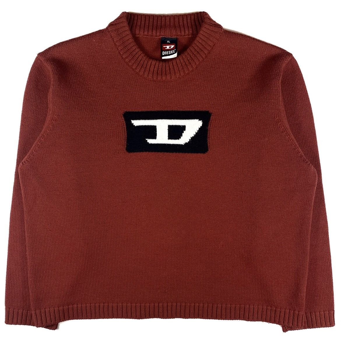 image of Diesel D Logo Sweater Jumper Y2K Gorpcore Knitwear in Burgundy, Men's (Size Large)