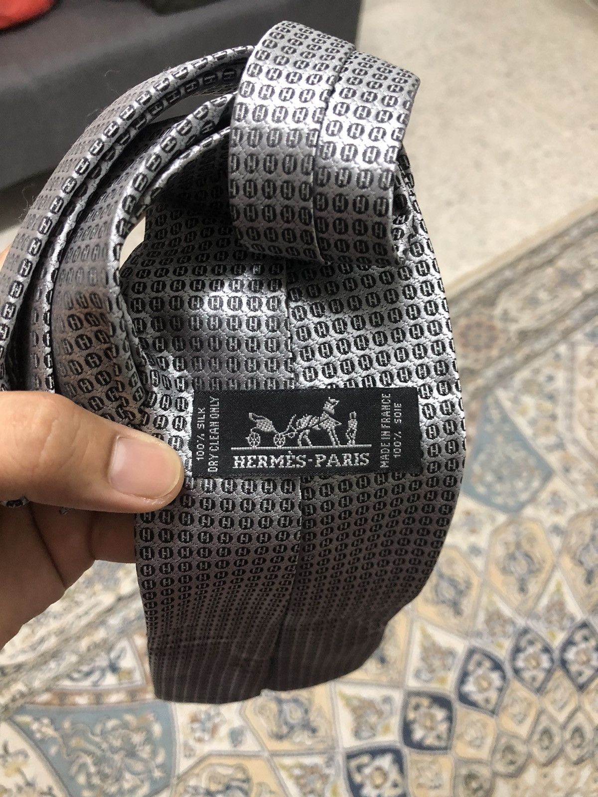 Hermes Vintage Hermes Paris Monogram Silver Silk Ties Size ONE SIZE - 6 Thumbnail