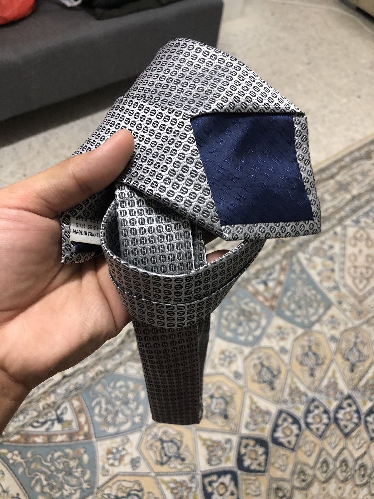 Hermes Vintage Hermes Paris Monogram Silver Silk Ties Size ONE SIZE - 10 Thumbnail