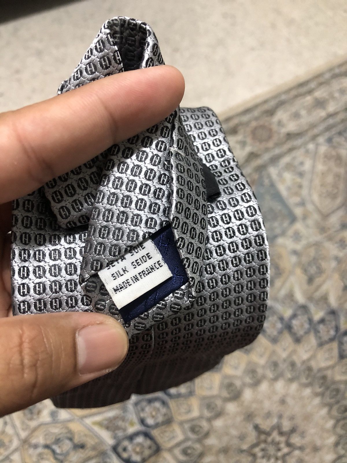Hermes Vintage Hermes Paris Monogram Silver Silk Ties Size ONE SIZE - 8 Thumbnail