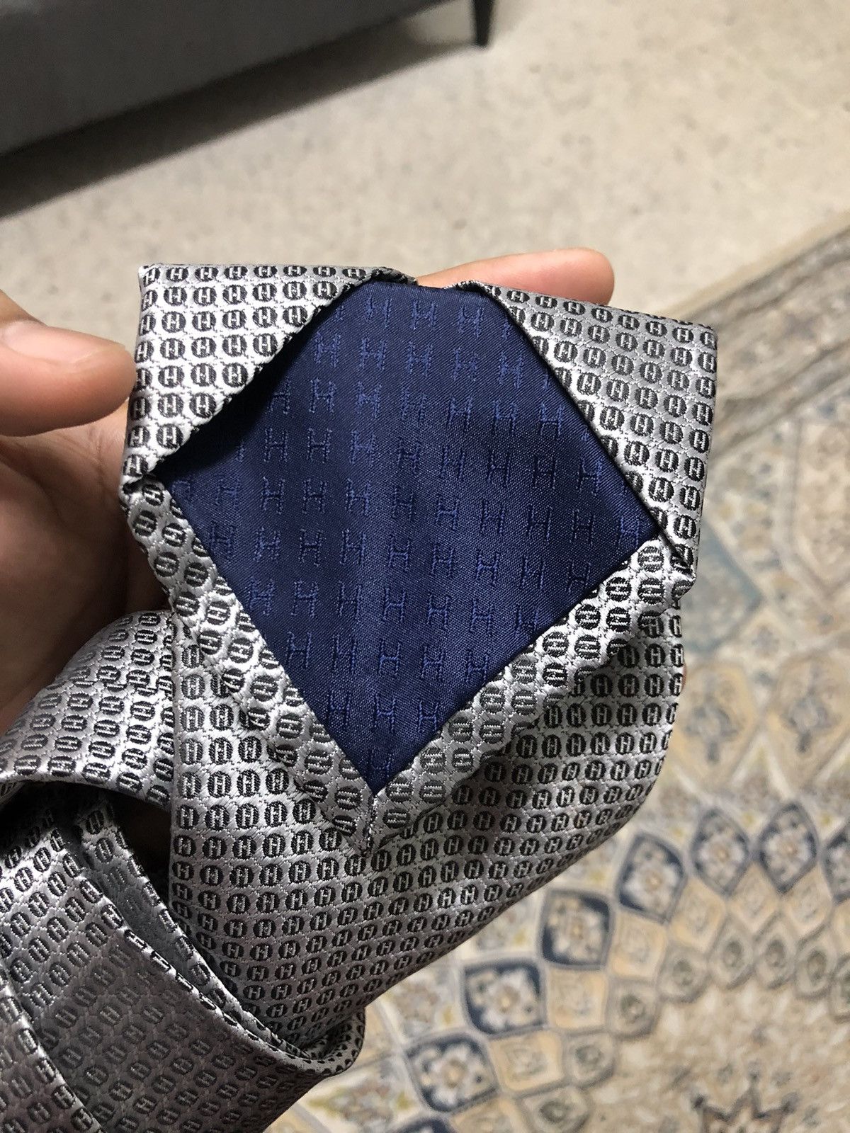 Hermes Vintage Hermes Paris Monogram Silver Silk Ties Size ONE SIZE - 5 Thumbnail