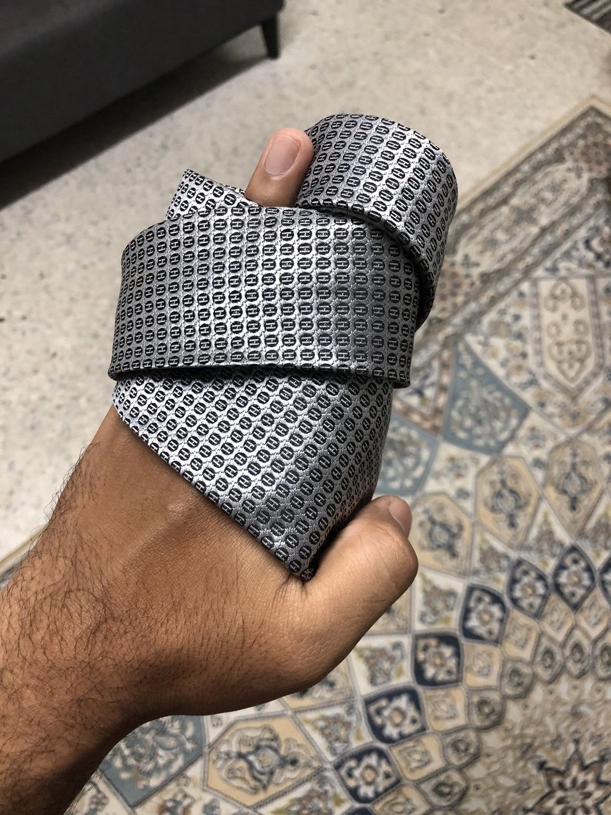 Hermes Vintage Hermes Paris Monogram Silver Silk Ties Size ONE SIZE - 2 Thumbnail