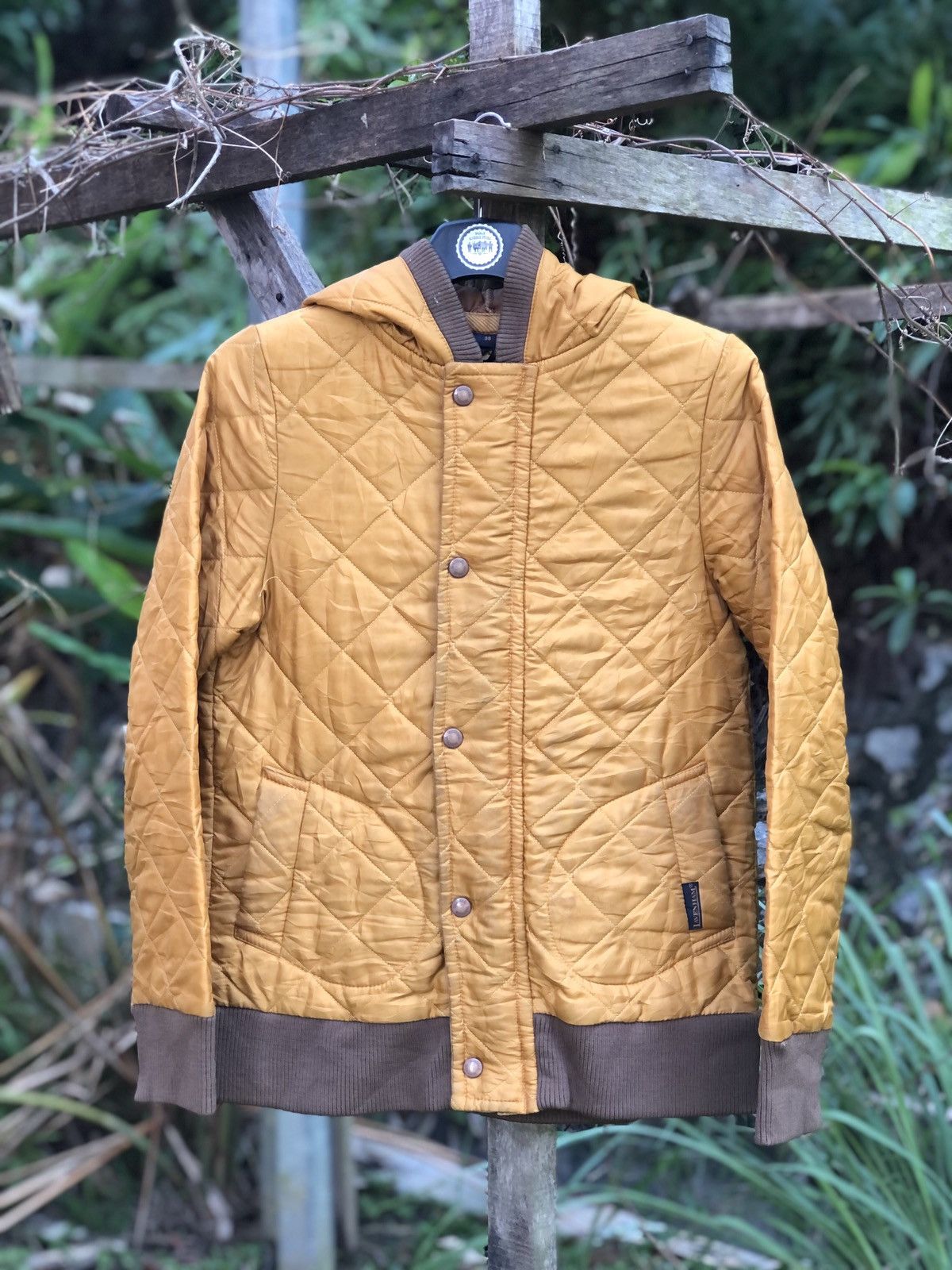 image of Vintage 90's Lavenham Quilted Jacket Hoodie in Yellow, Men's (Size Small)